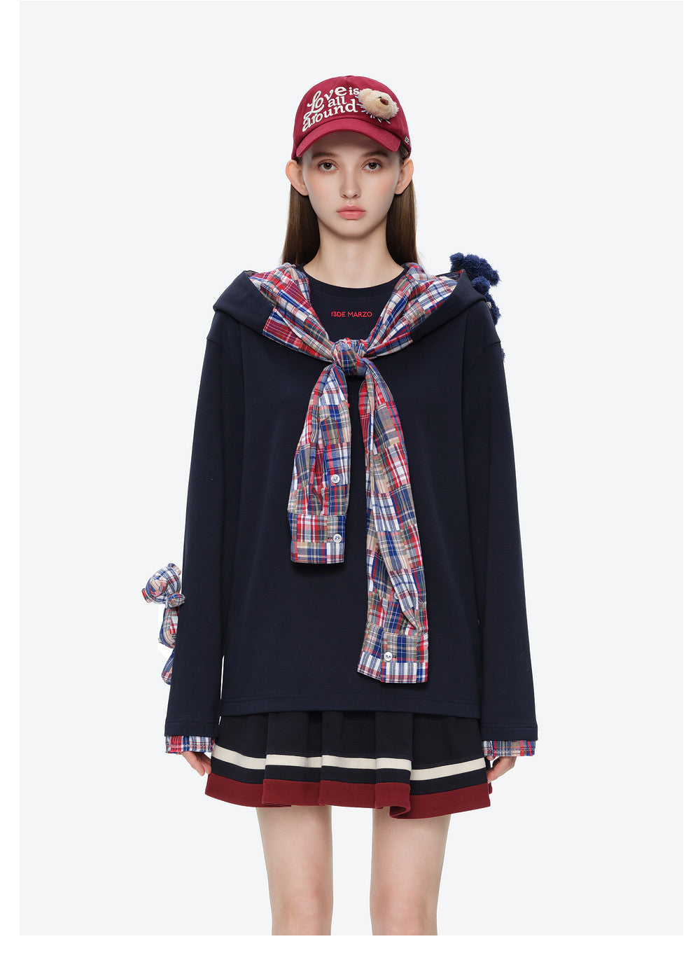 Deconstructed Plaid Hooded T-Shirt