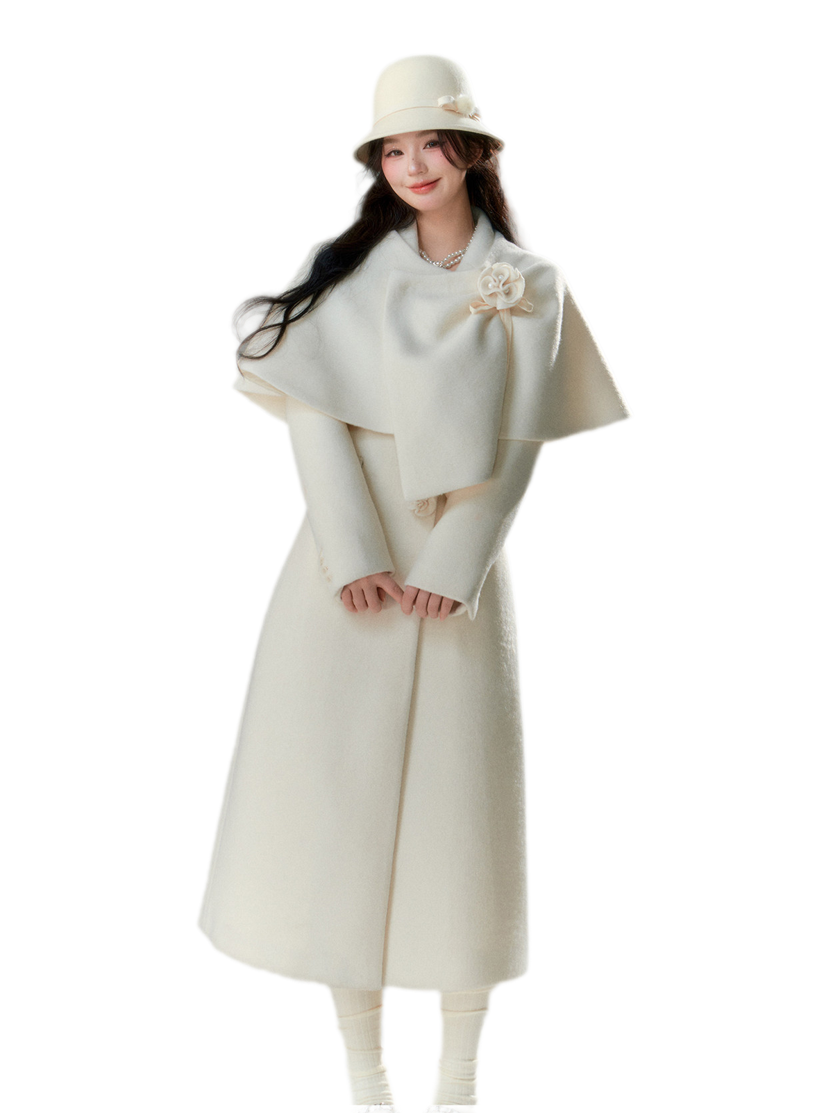 Long-Pile Wool Cape Coat