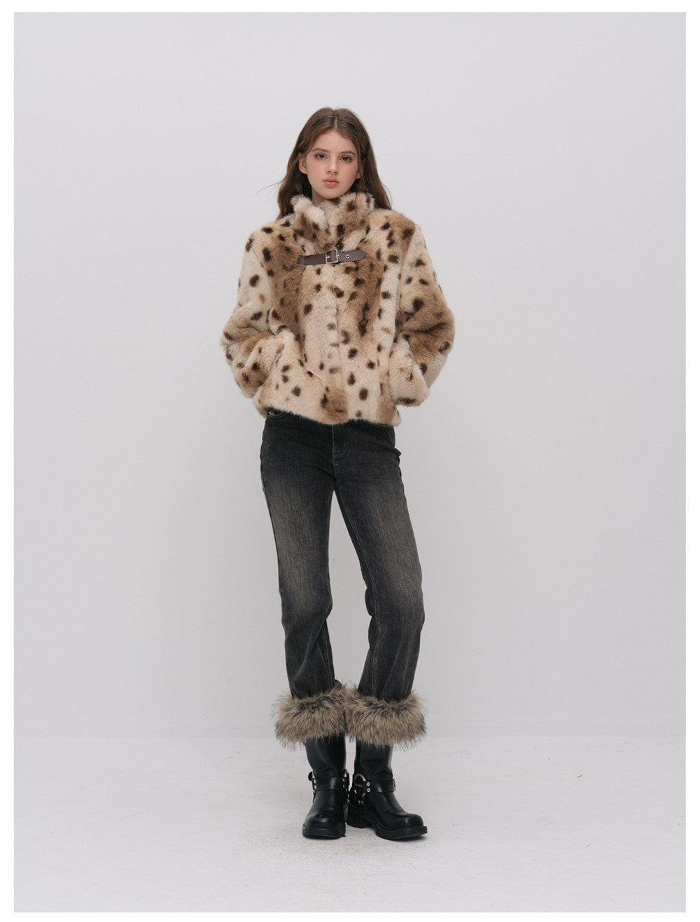 Leopard Faux Fur Buckle Jacket