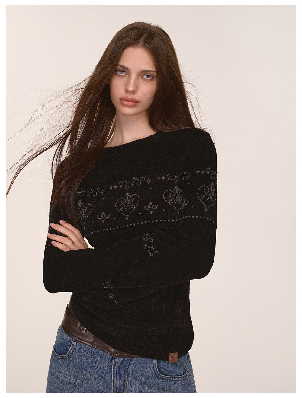 Fair-Isle-Pullover mit dreidimensionalem Plüsch