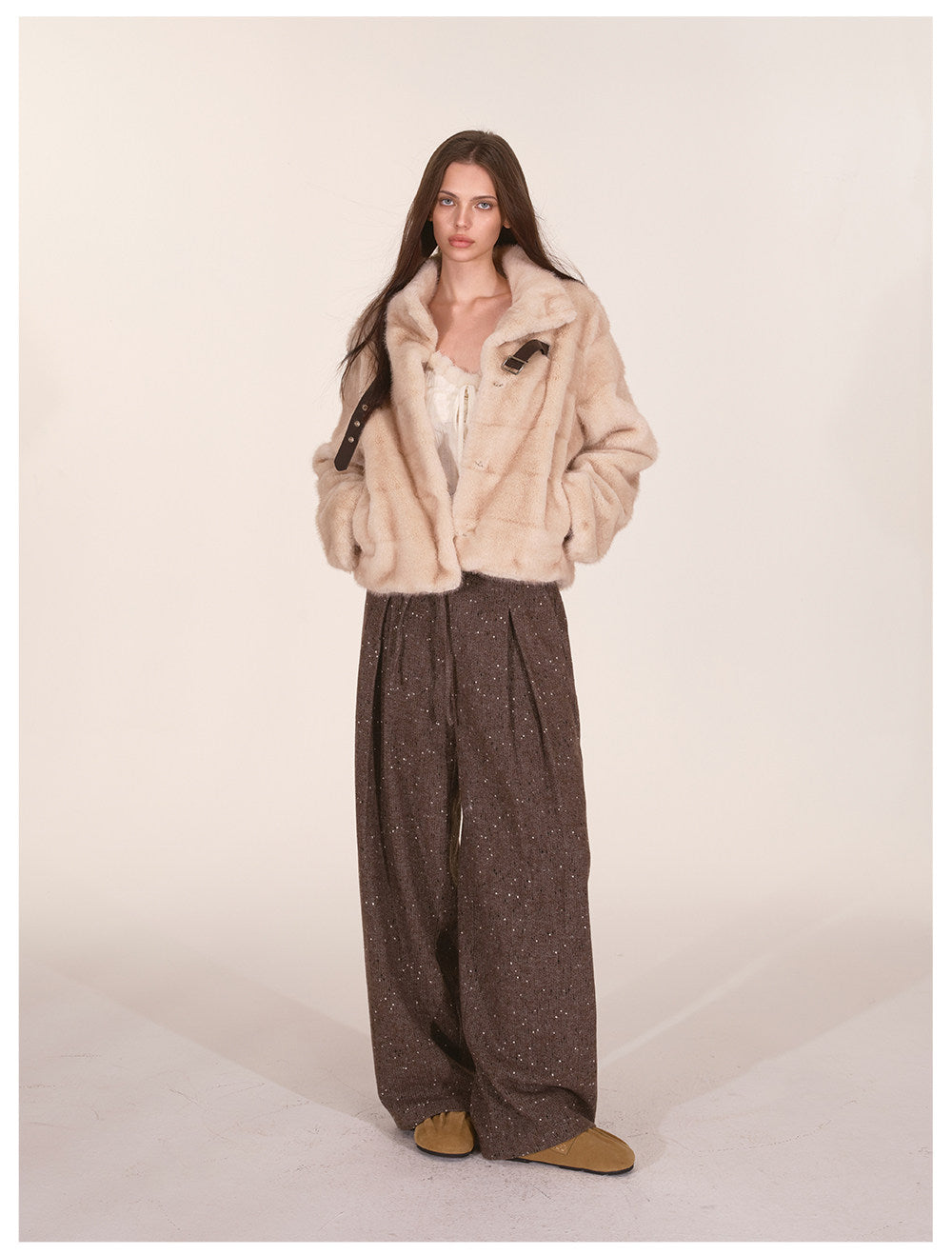 Wool Tweed Drawstring Wide-Leg Trousers
