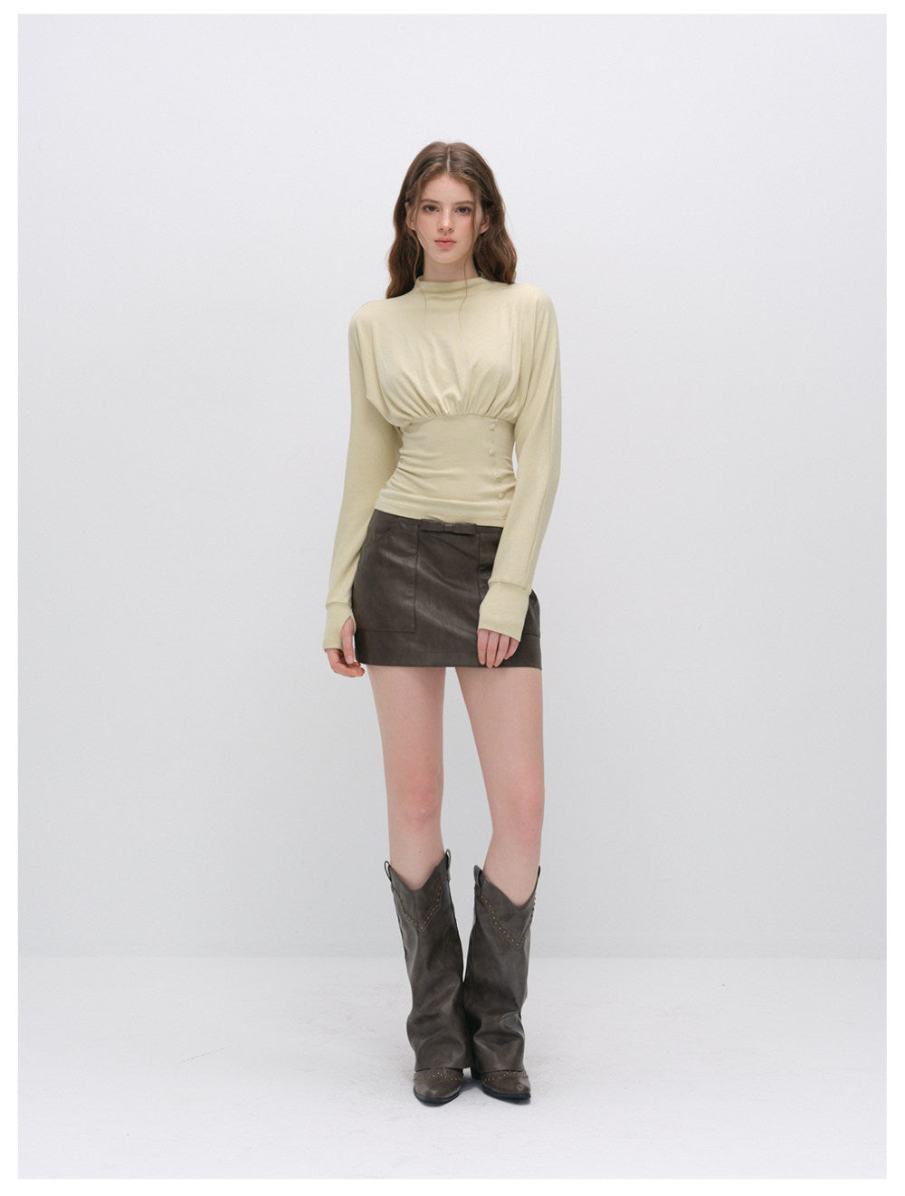 Ruched Knit Top Skirt Set