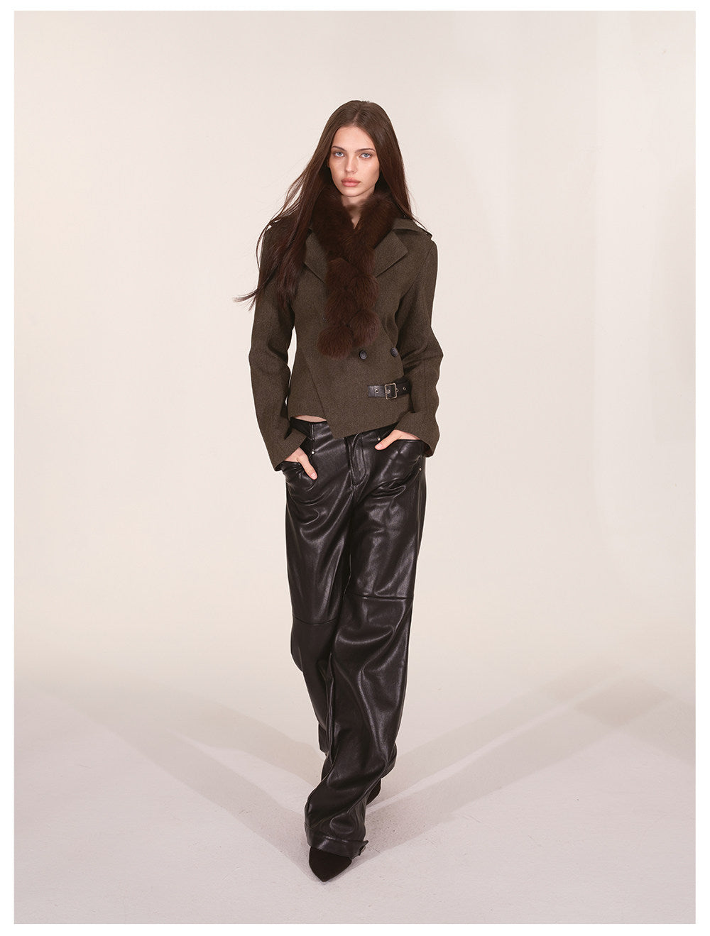 Belted Asymmetric Twill Blazer