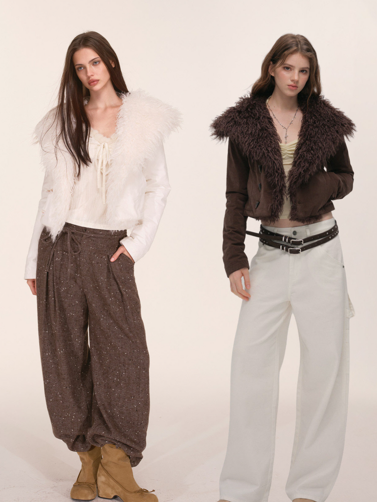 Textured Fur Collar Cropped Jacket
