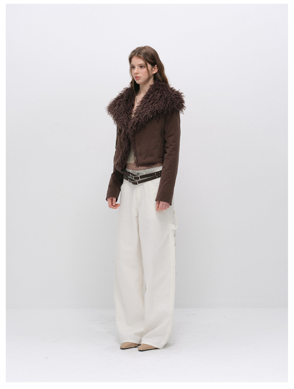 Textured Fur Collar Cropped Jacket