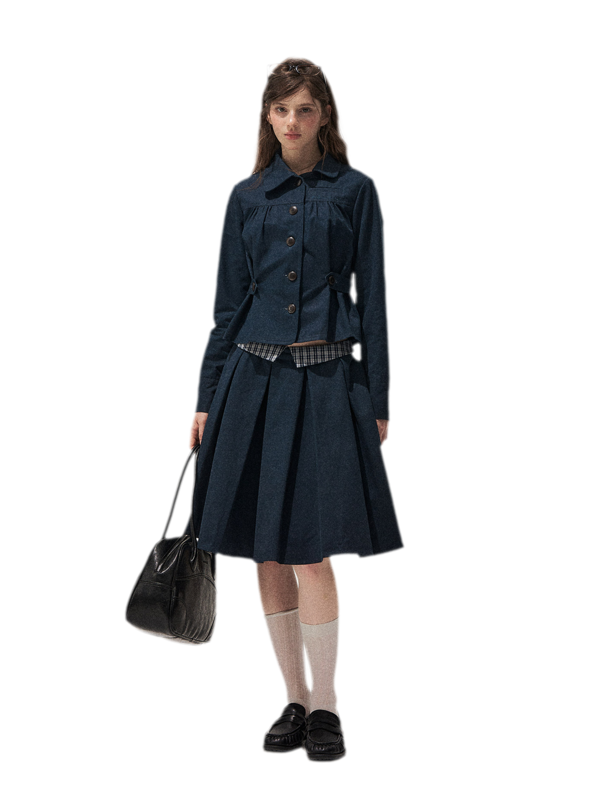 Washed Denim Pleated Set