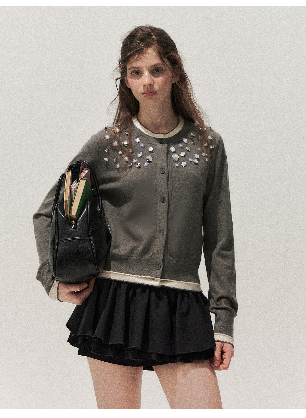 Hand Beaded Colorblock Knit Cardigan