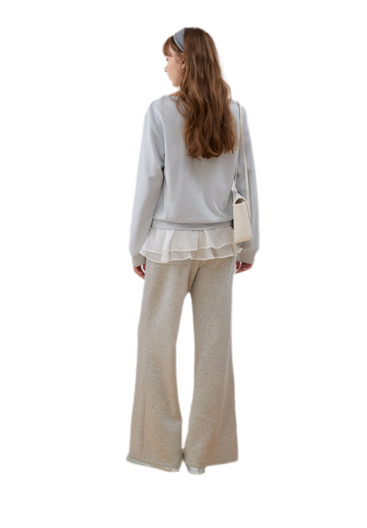 Sweatshirt met kanten ruches en V-hals