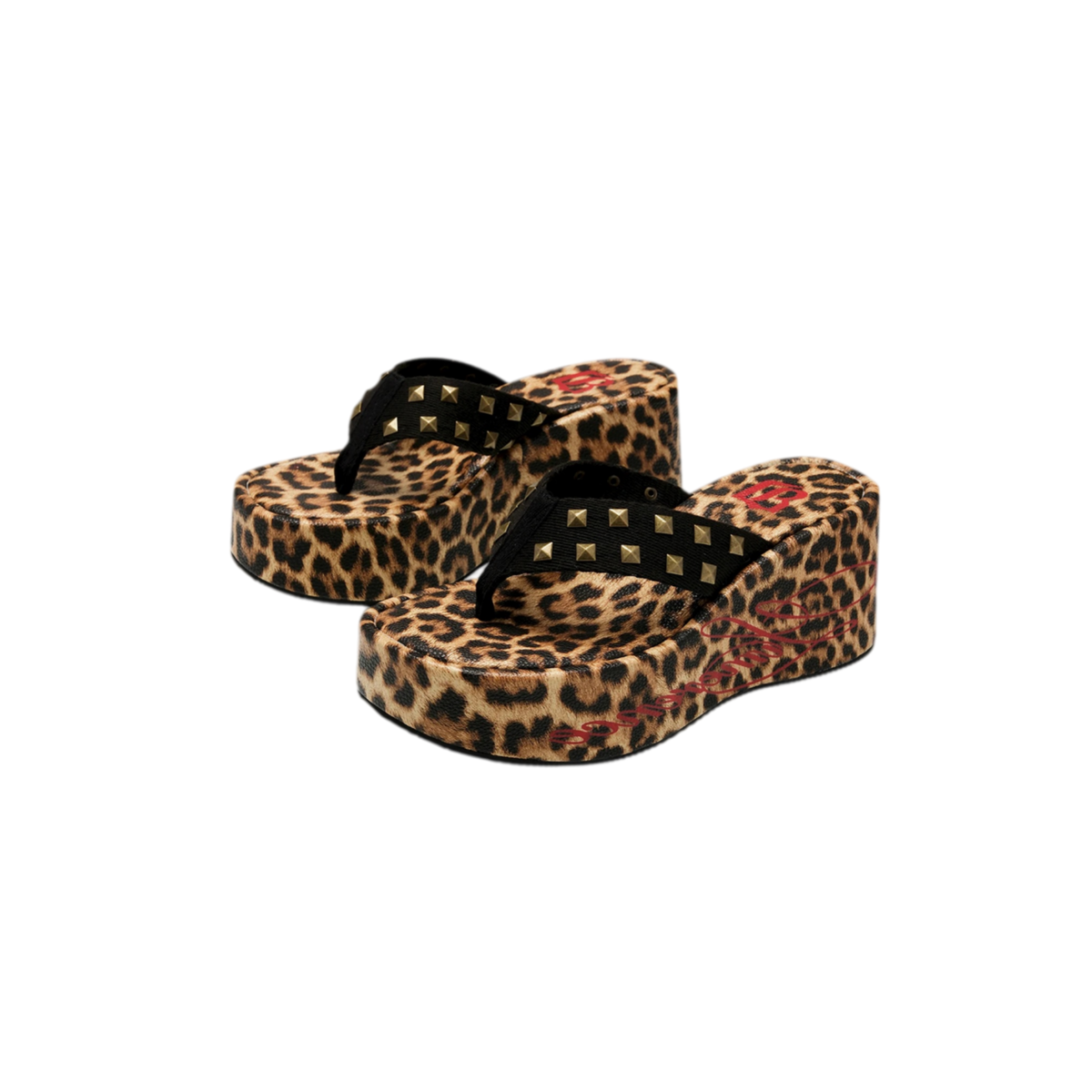 Studded Animal Print Platform Slides
