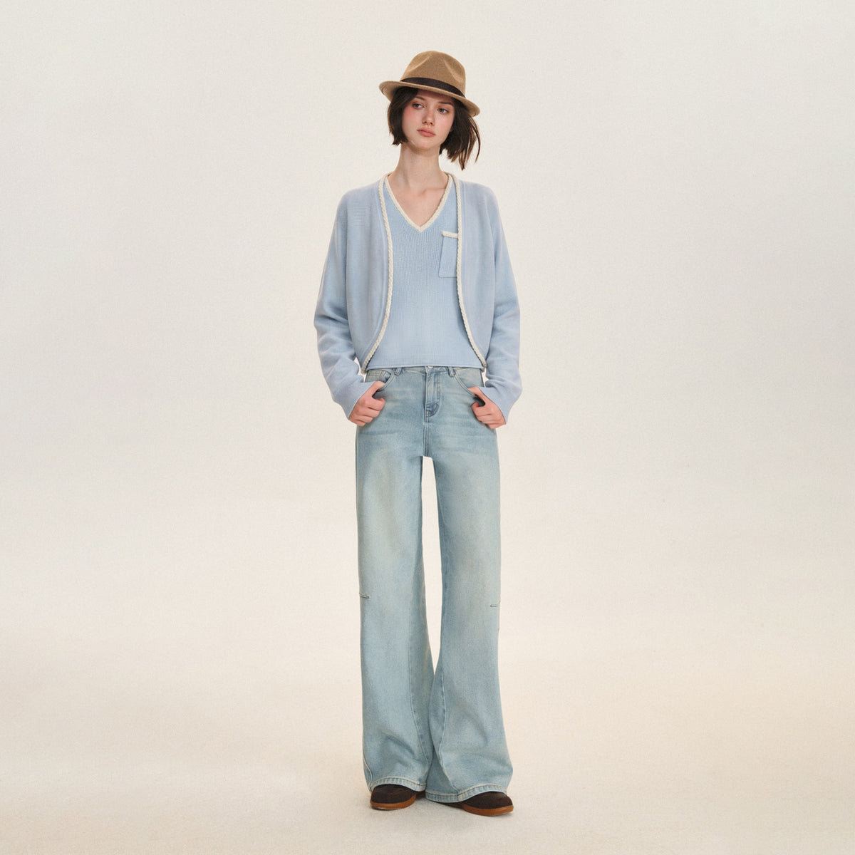 Fine Knit Cardigan Vest Set