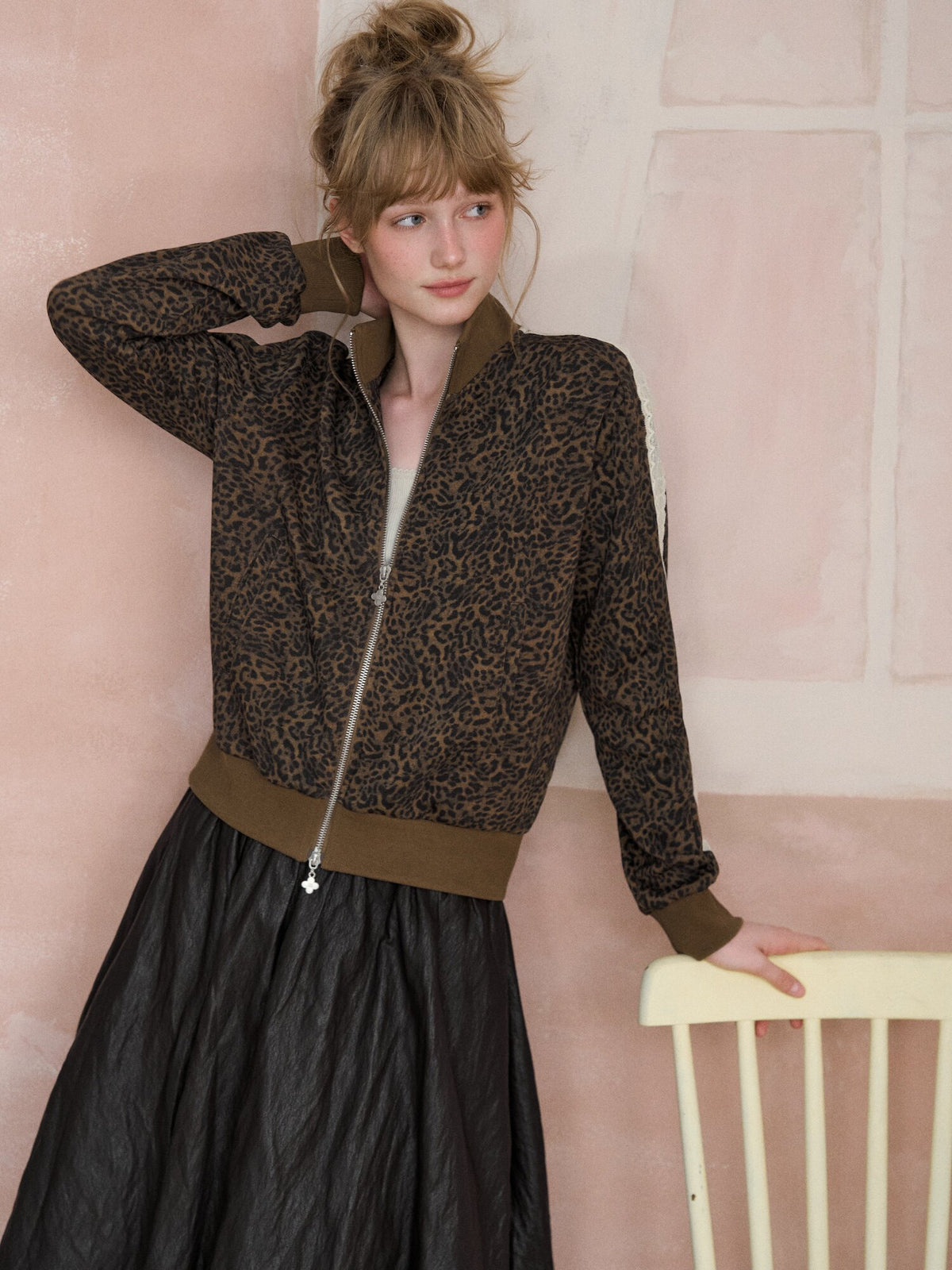 Leopard Print Cropped Zip Jacket