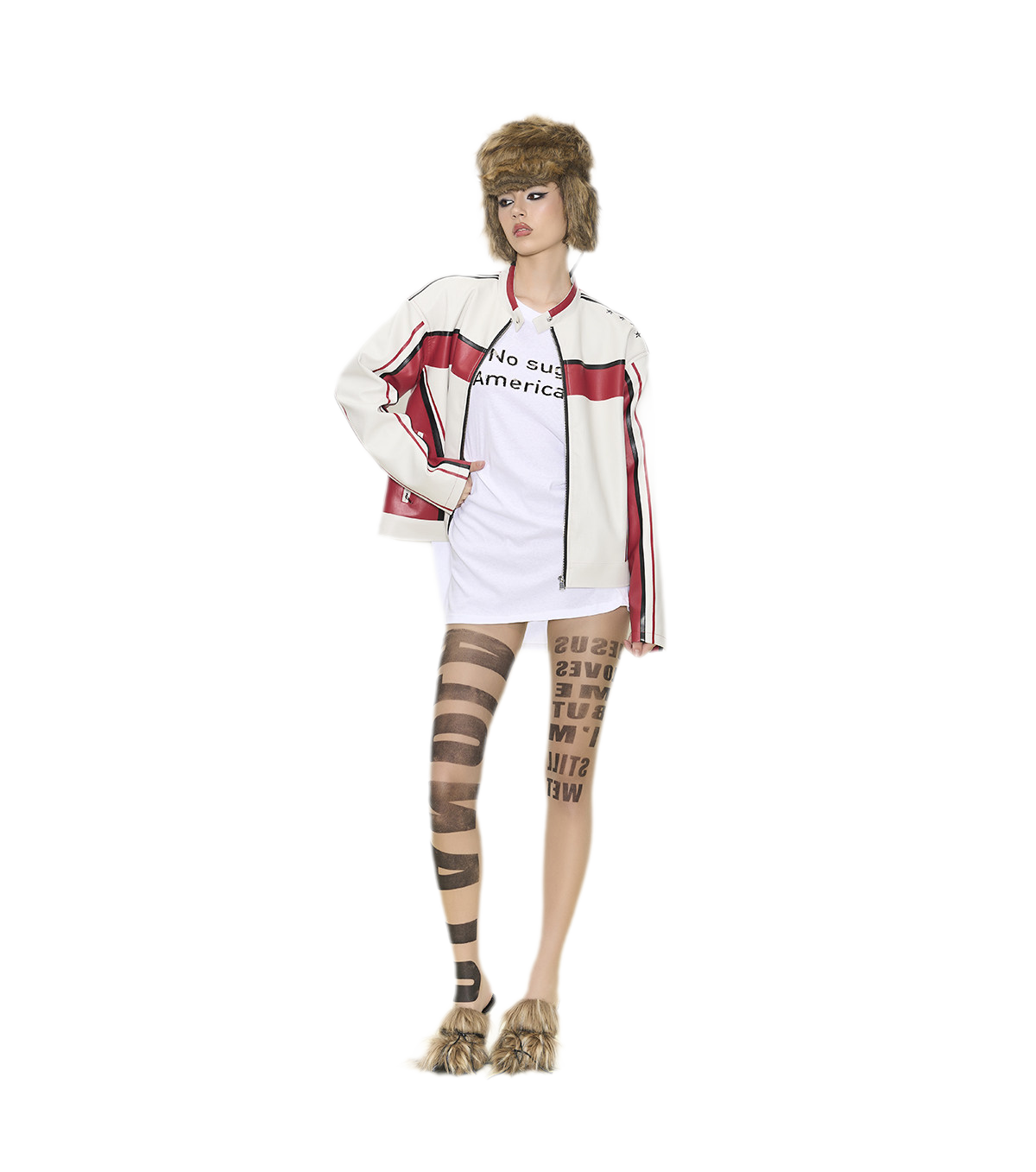 Oversized-Lederjacke mit Colorblocking