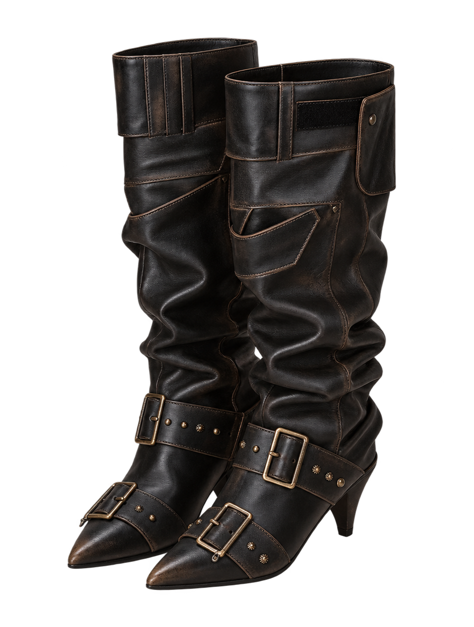 Gebürstete Slouchy-Kniehohe Stiefel