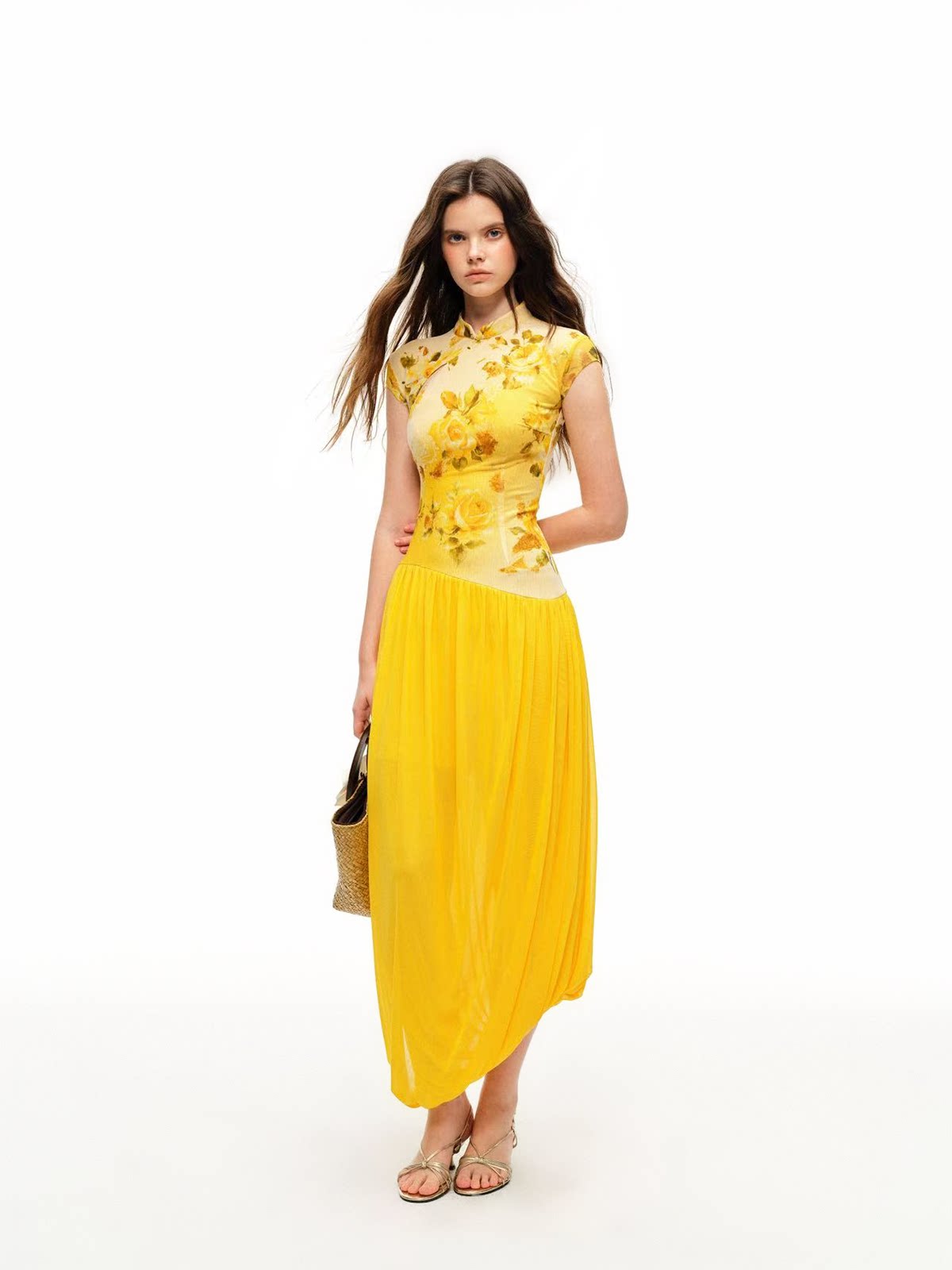 Rose Print Modern Qipao Dress