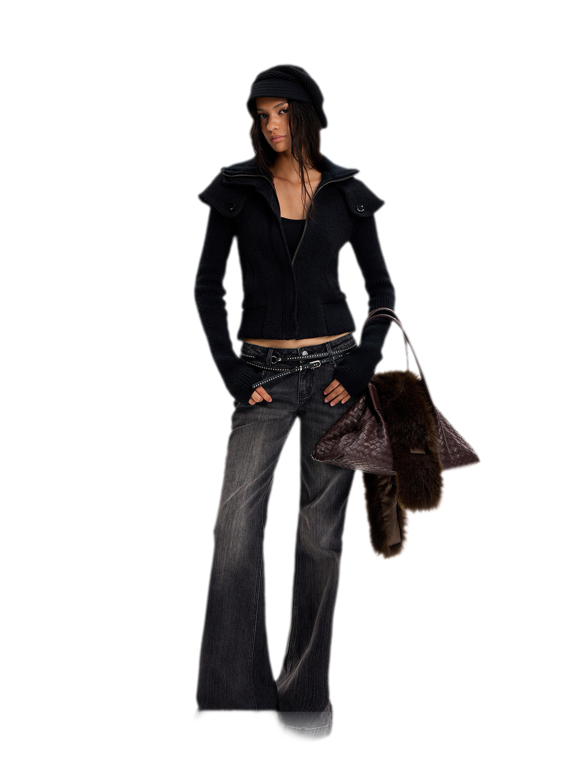 Chaqueta de lana con cuello de chal y patchwork