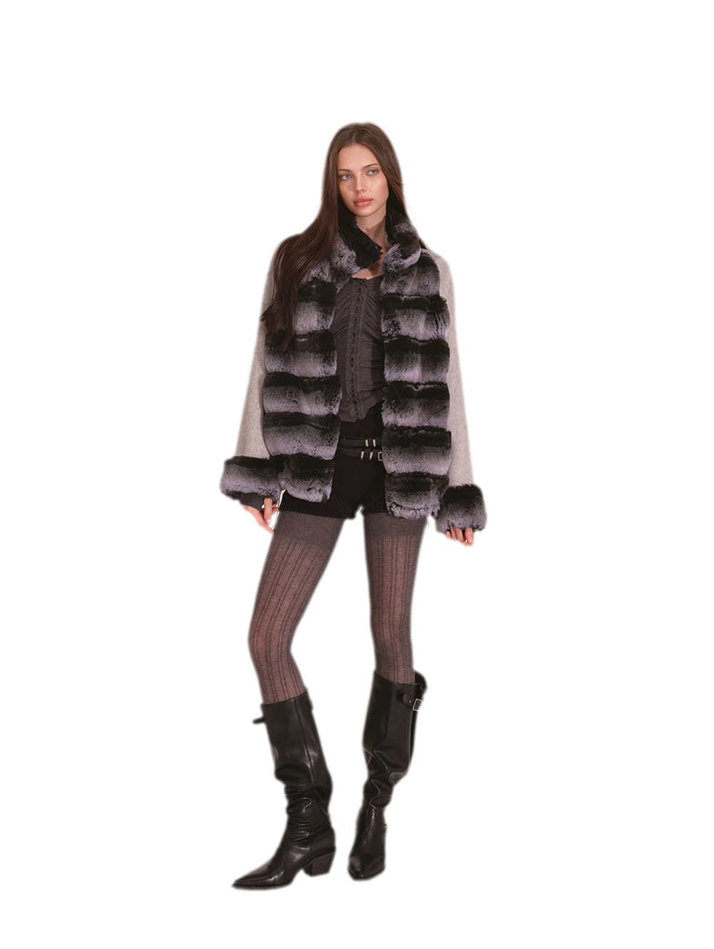 Gradient Faux-Fur Wool Coat