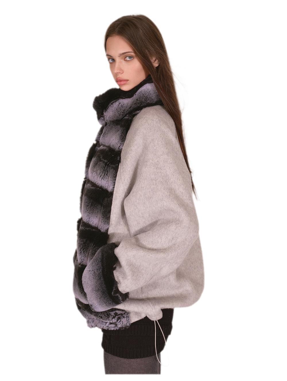 Gradient Faux-Fur Wool Coat