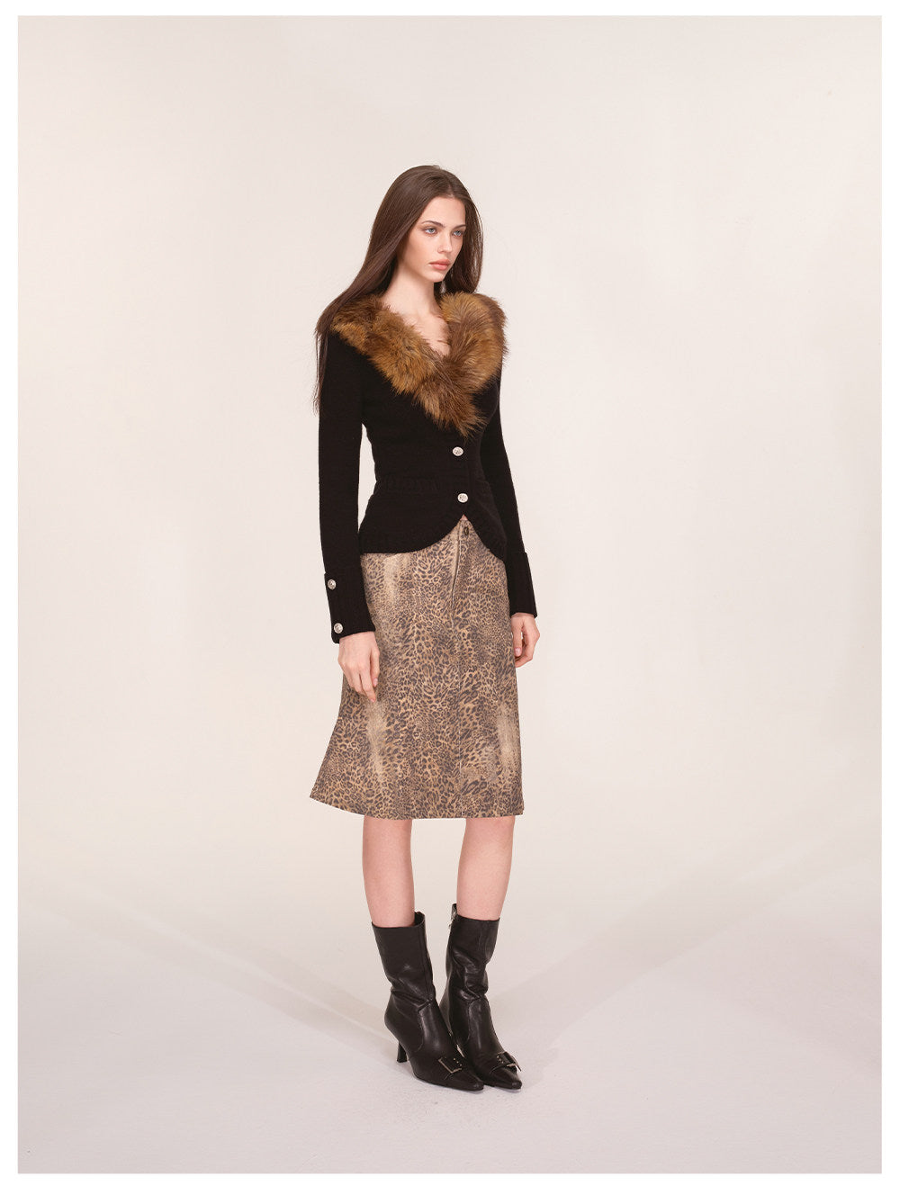 Veste en maille à col en fausse fourrure teintée
