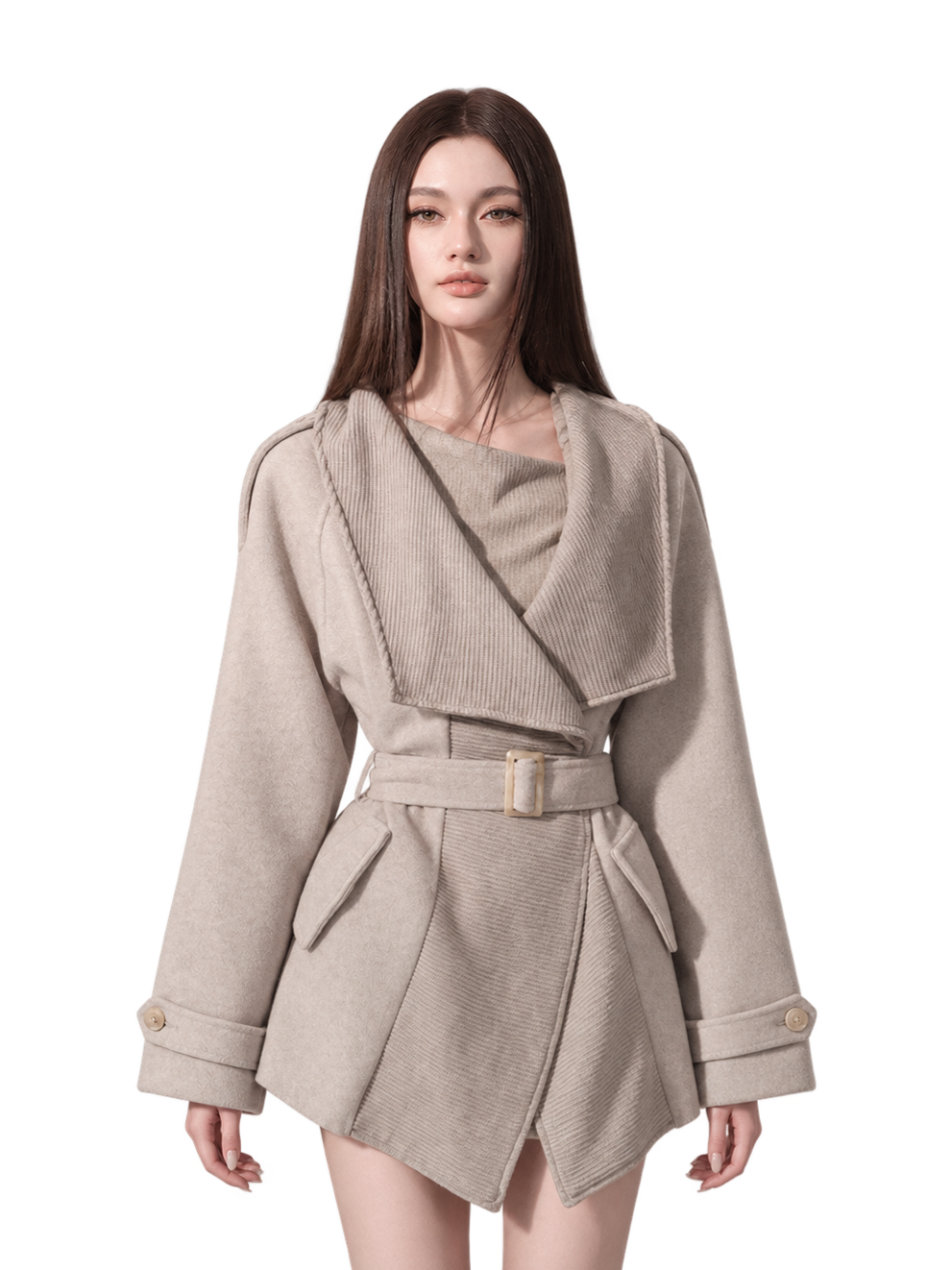 Wollmantel mit asymmetrischem Revers