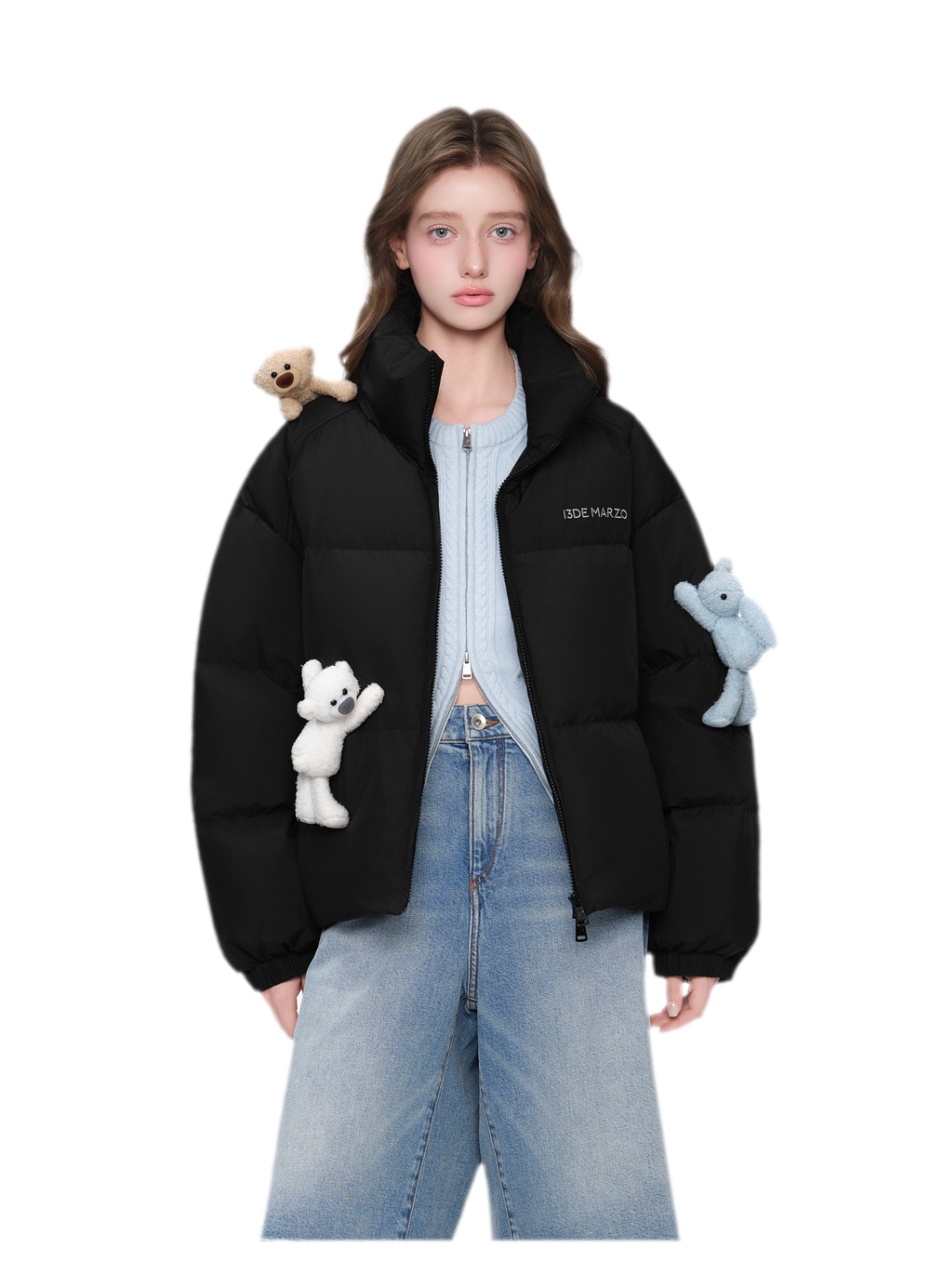 Bear Embroidered Puffer Down Jacket