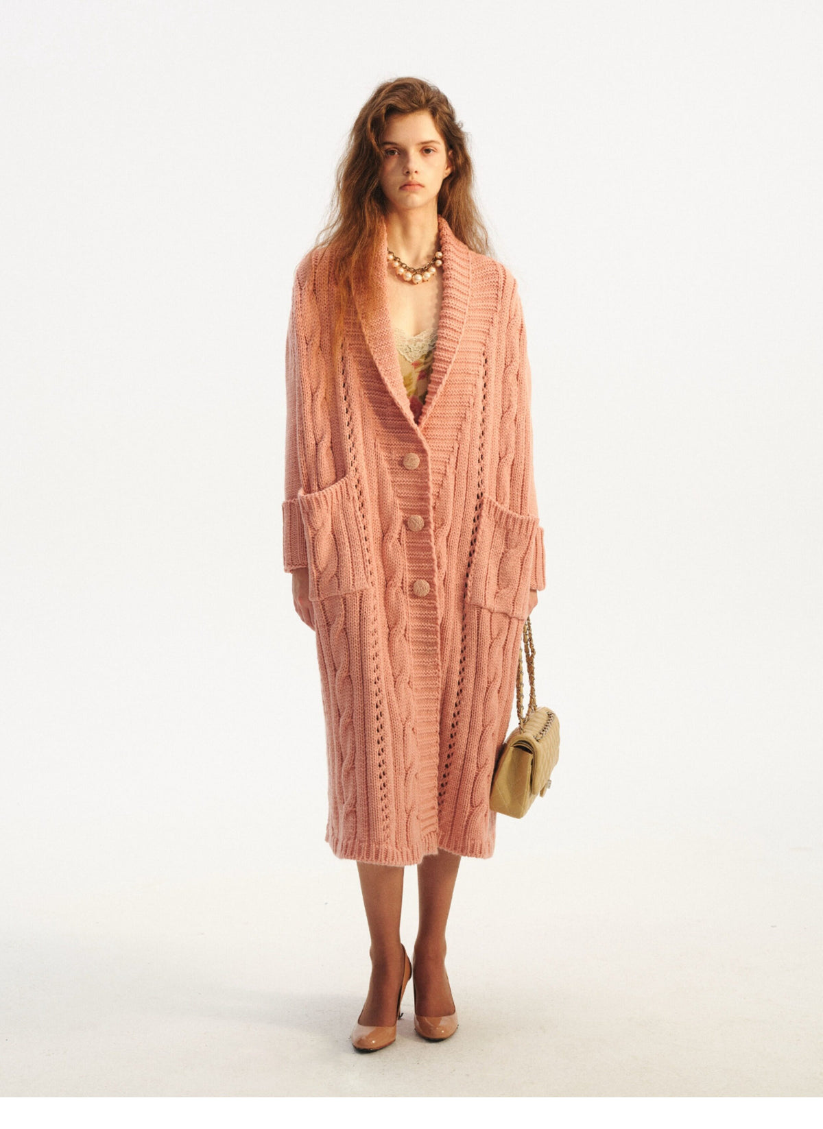 Cable-Knit Cardigan Camisole Dress