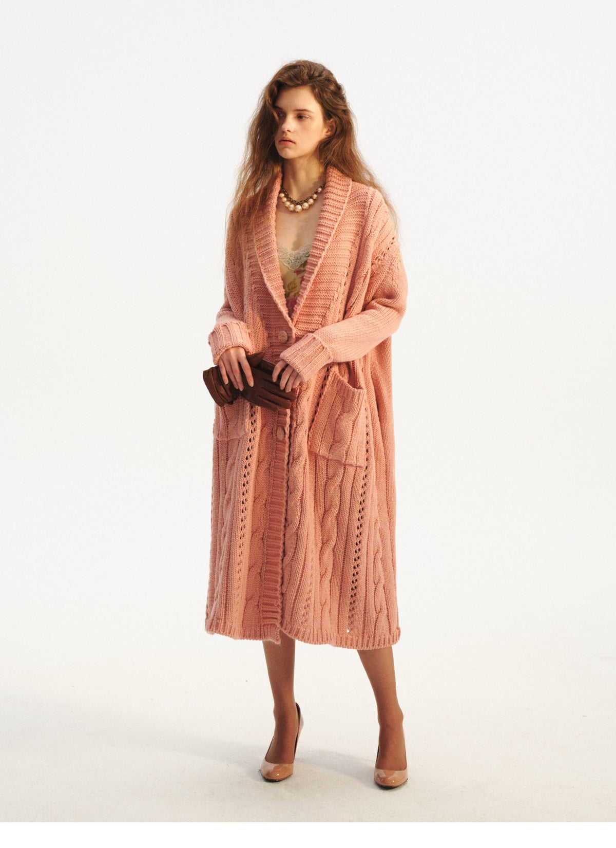 Cable-Knit Cardigan Camisole Dress