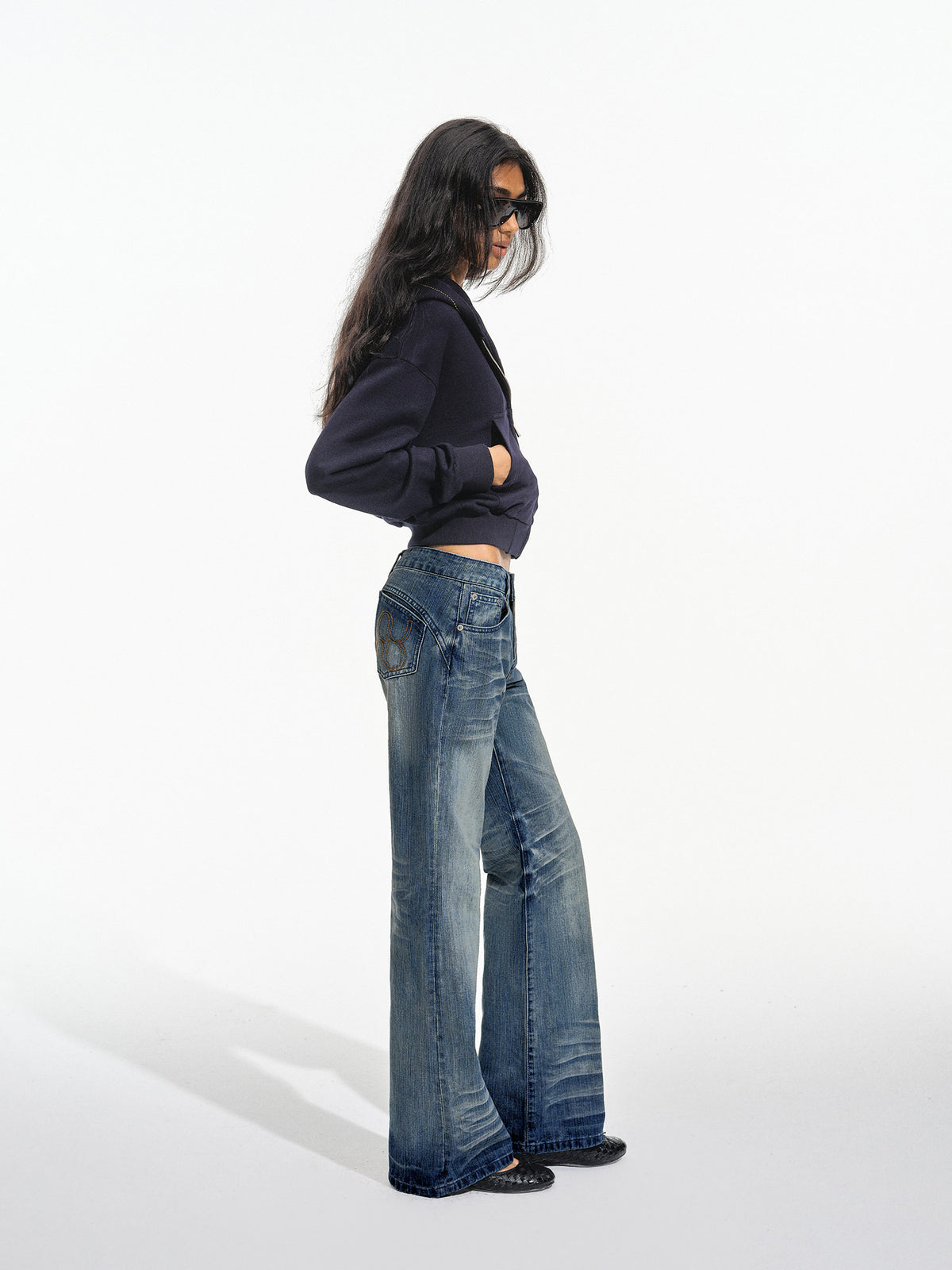 Jean évasé délavé taille basse