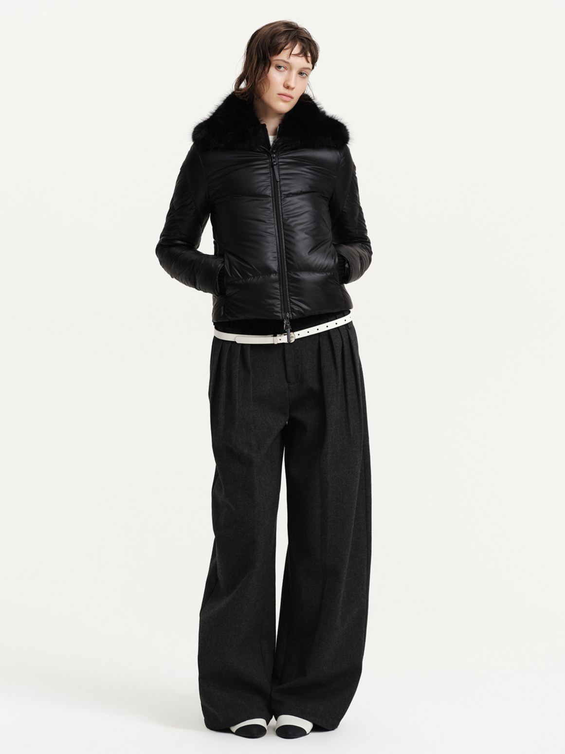 Wool Blend Pleated Wide-Leg Trousers