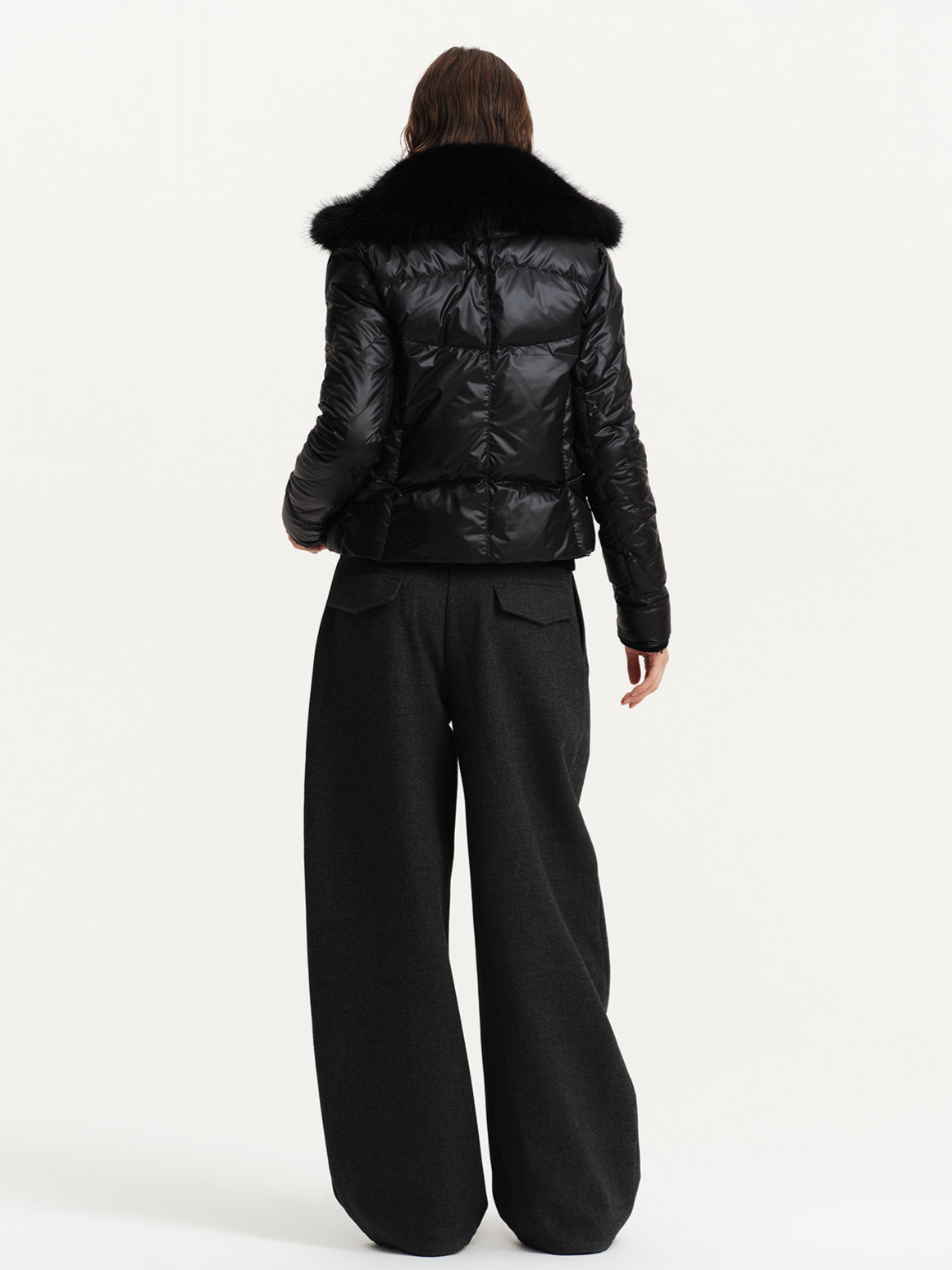 Wool Blend Pleated Wide-Leg Trousers