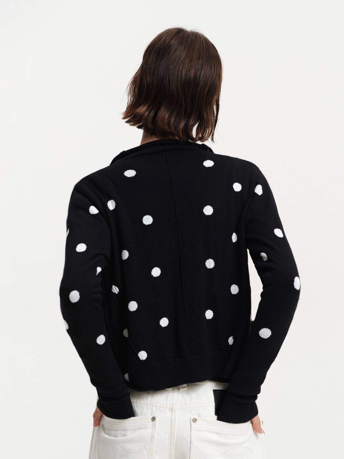 Cardigan in maglia drappeggiato a pois