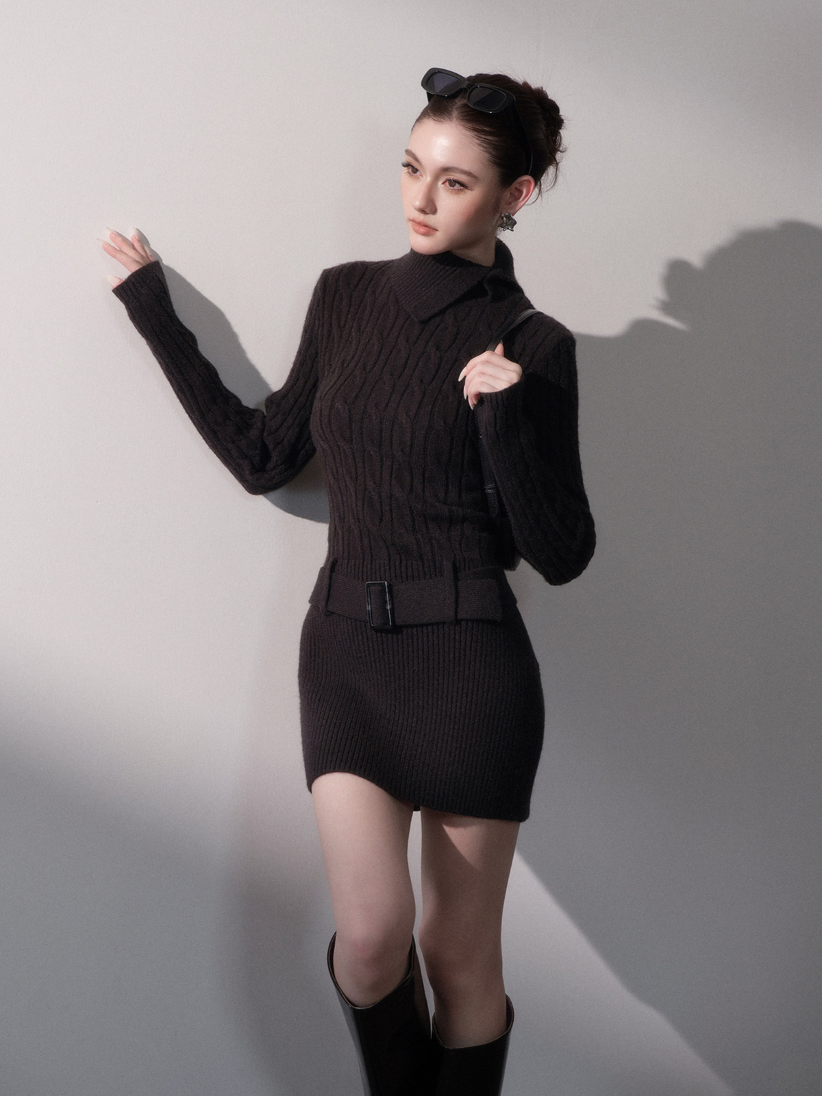 Cable-Knit Slim Mini Dress