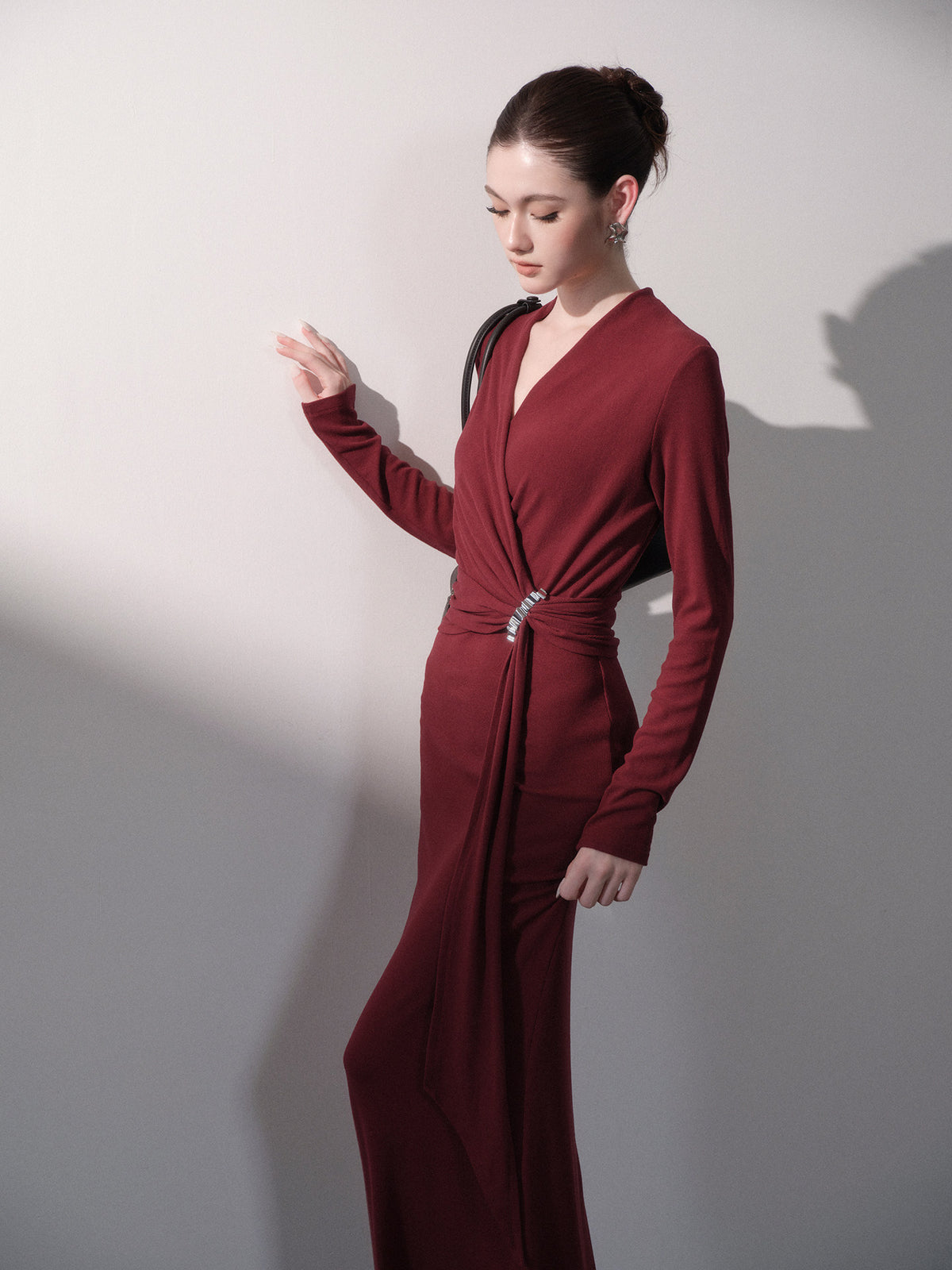Stretch Wrap V-Neck Knit Dress