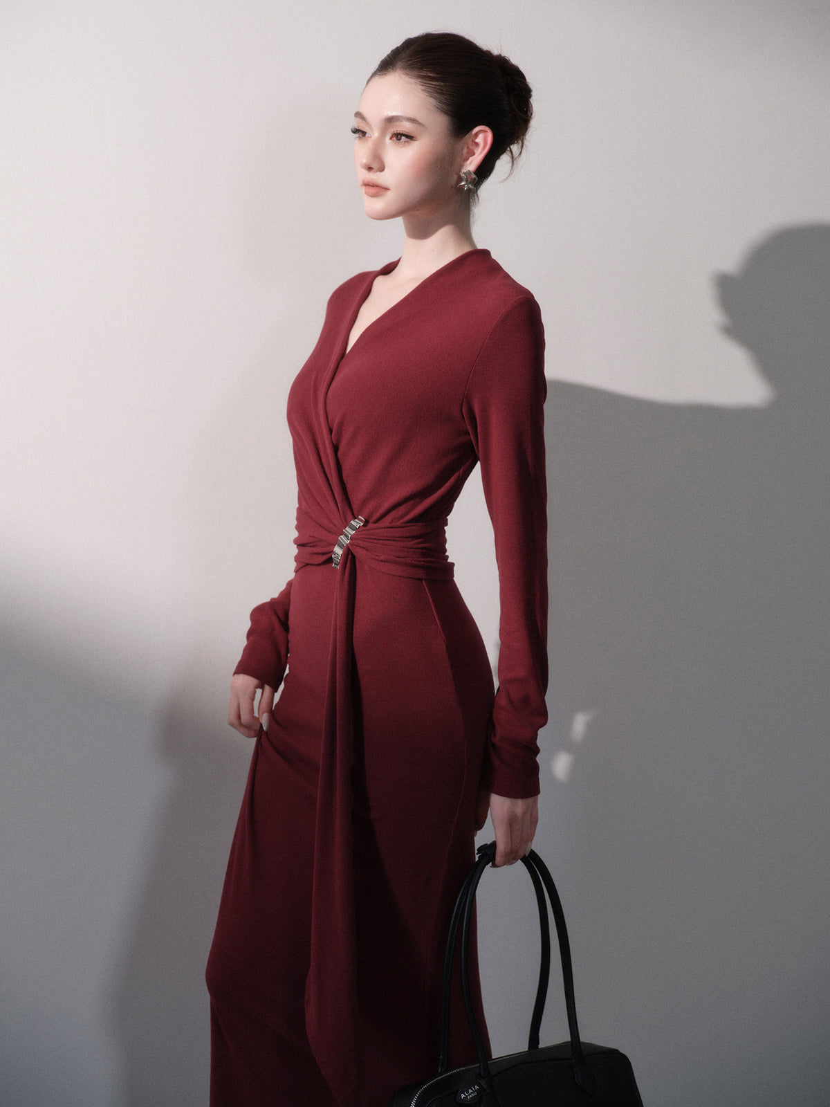 Stretch Wrap V-Neck Knit Dress