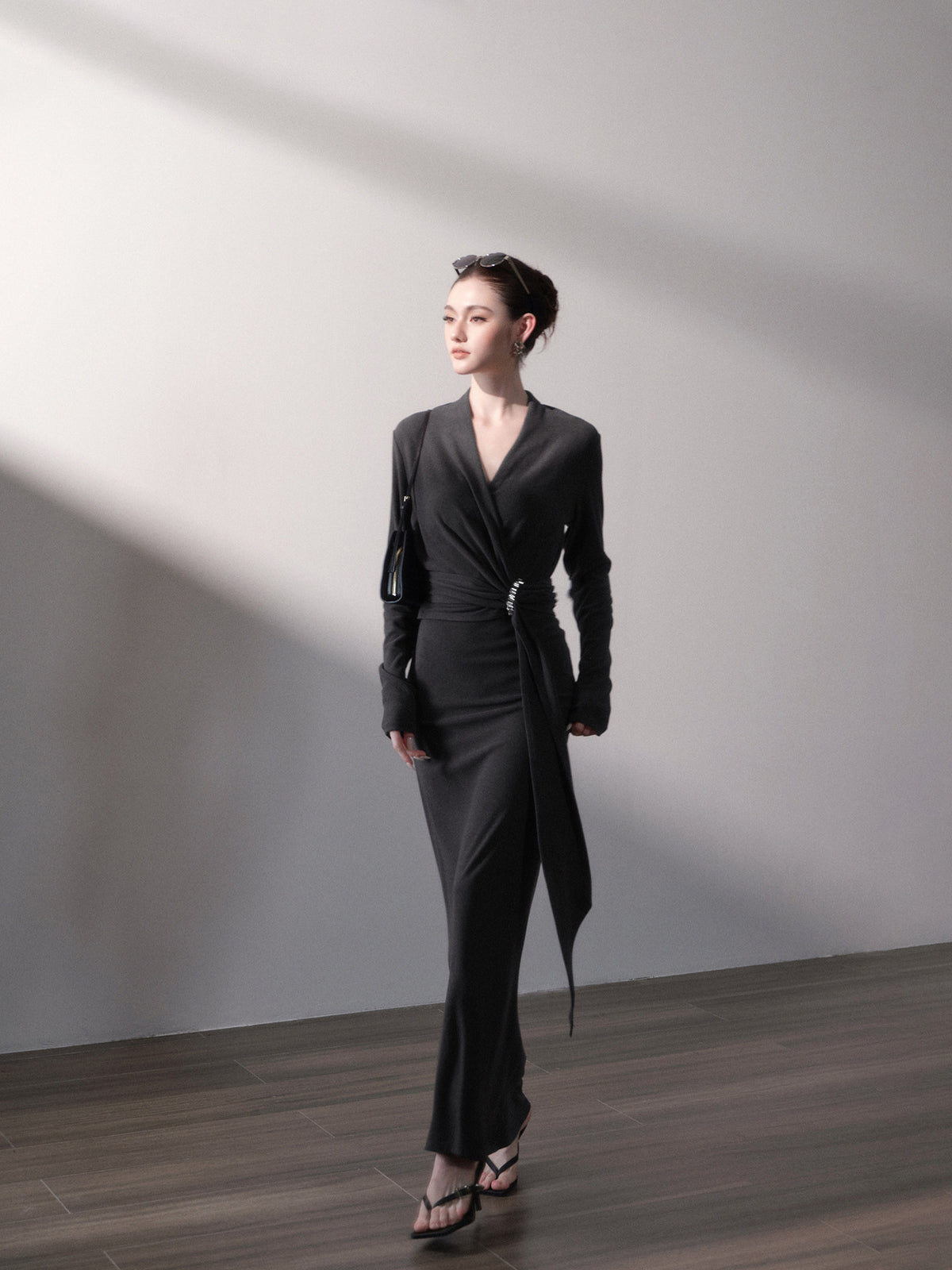 Twist-Waist Wrap Knit Dress