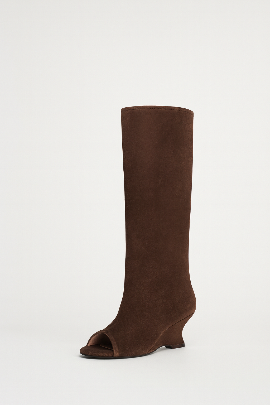Suede Textured Open-Toe Wedge Boots