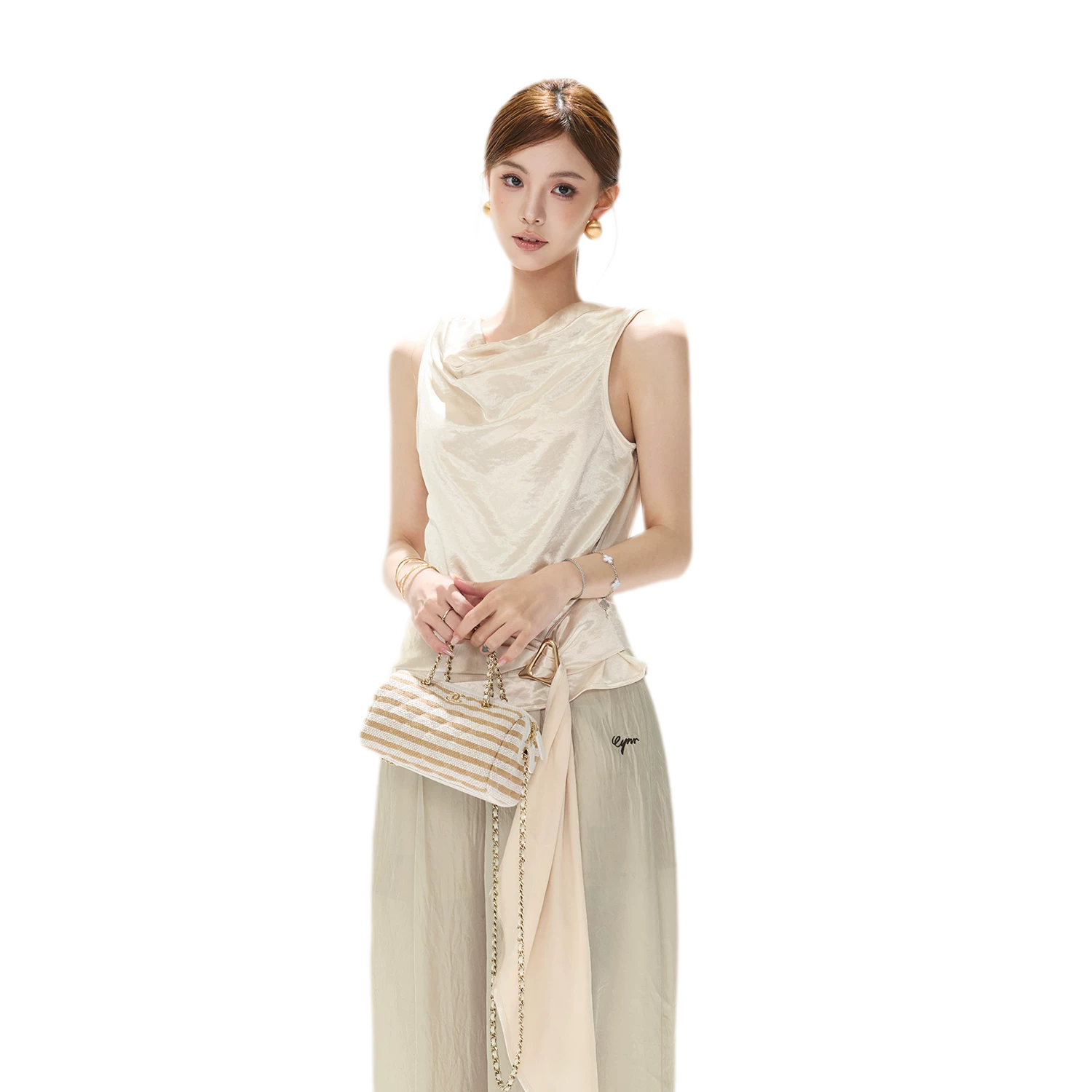 Draped Satin Cowl Top