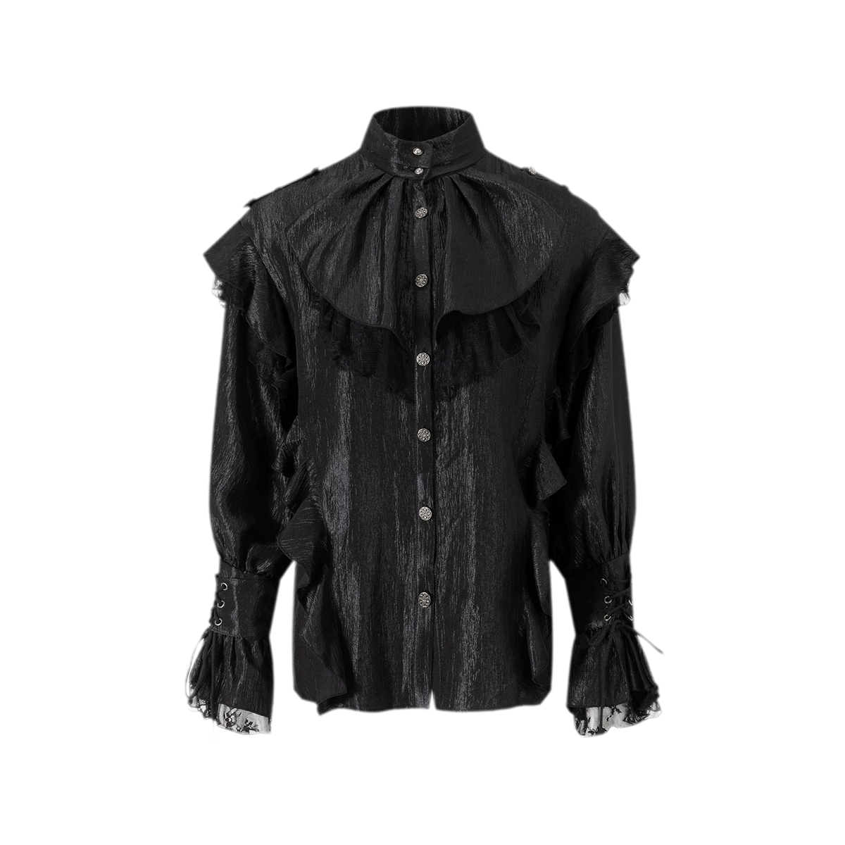 Blouse met textuur, ruches en hoge hals