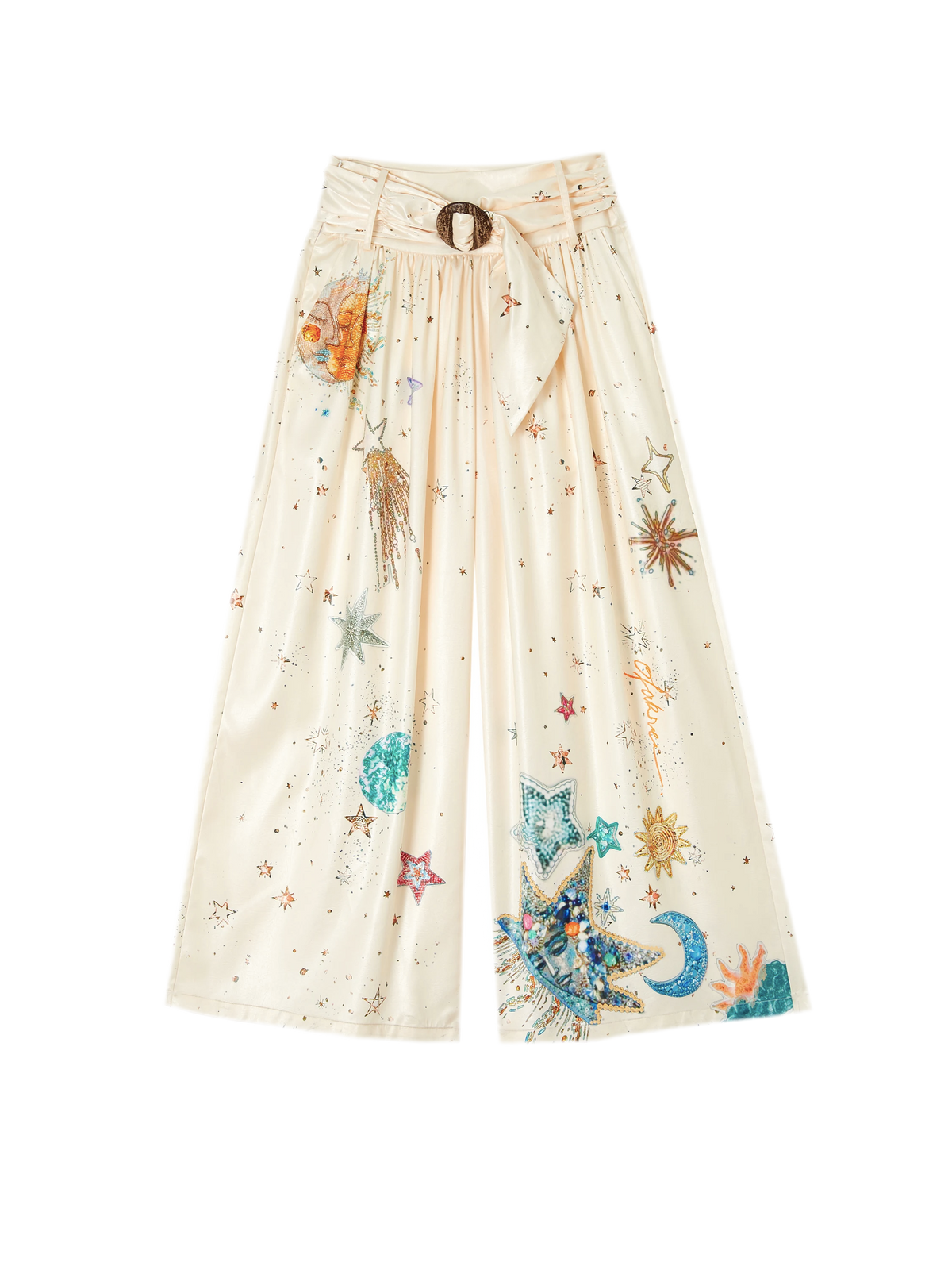 Printed Pleated Wide-Leg Pants