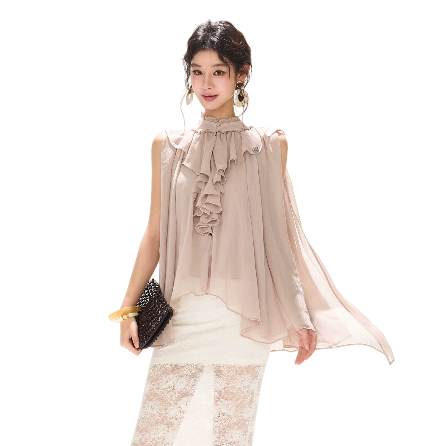 Lightweight Ruffle Collar Sleeveless Chiffon Blouse