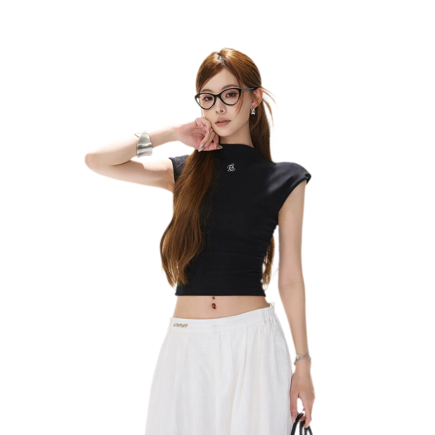 Lyocell Slim Embroidered Top