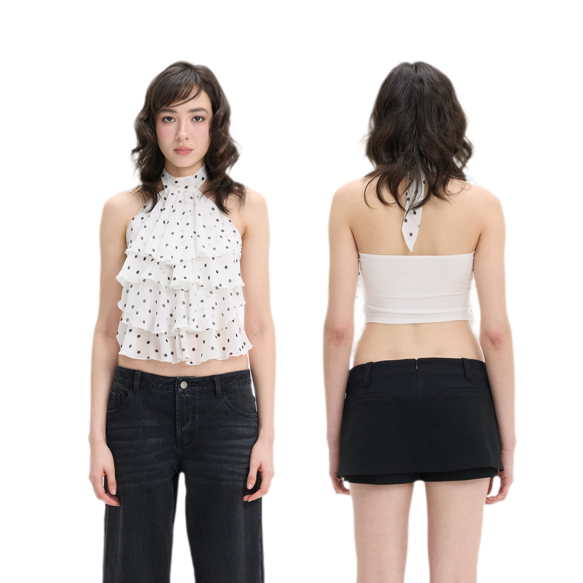 Polka-Dot Ruffle Halter Top
