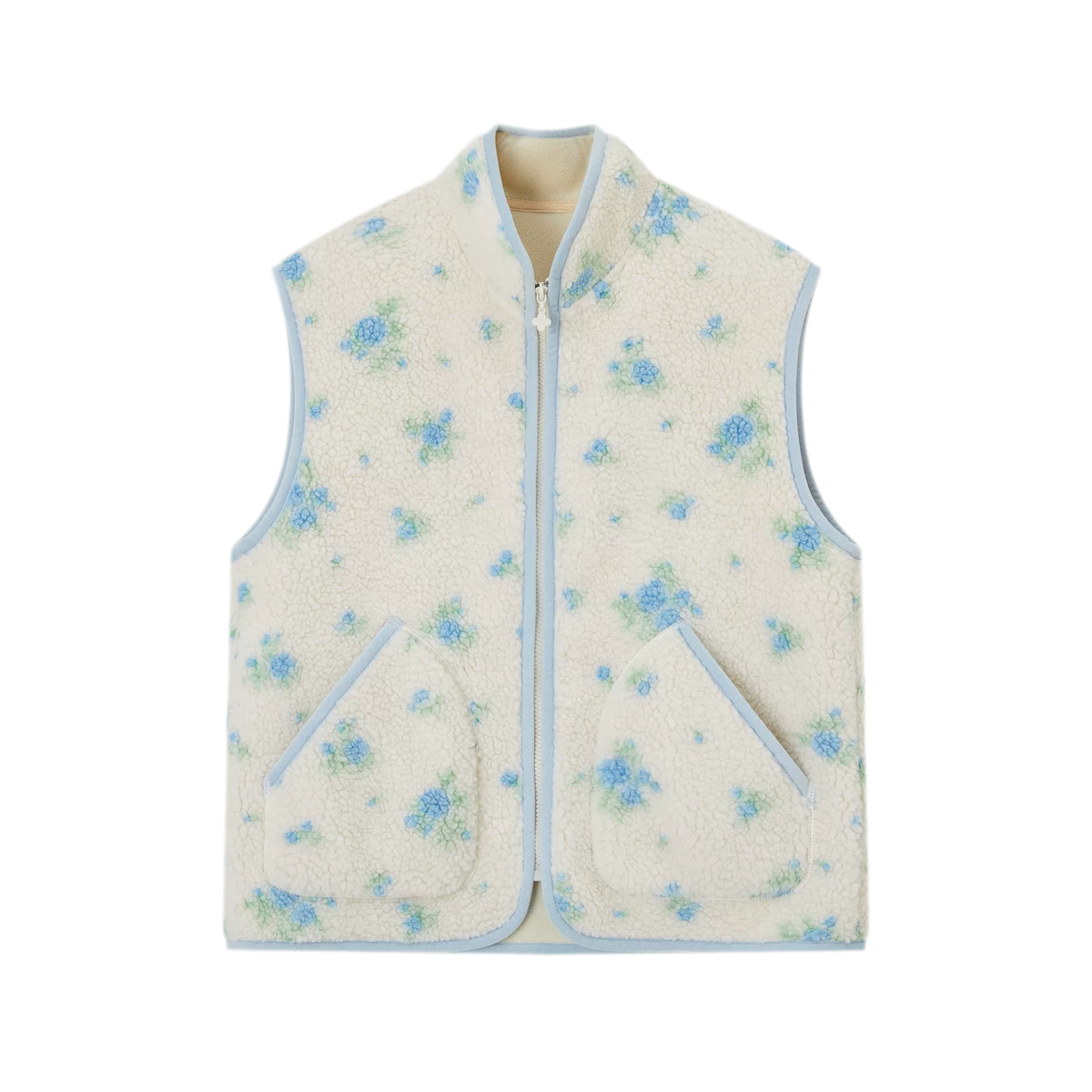 Floral Fleece Stand Collar Vest