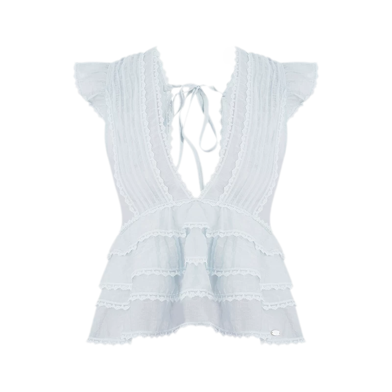 Organza Lace Ruffle Sleeveless Top