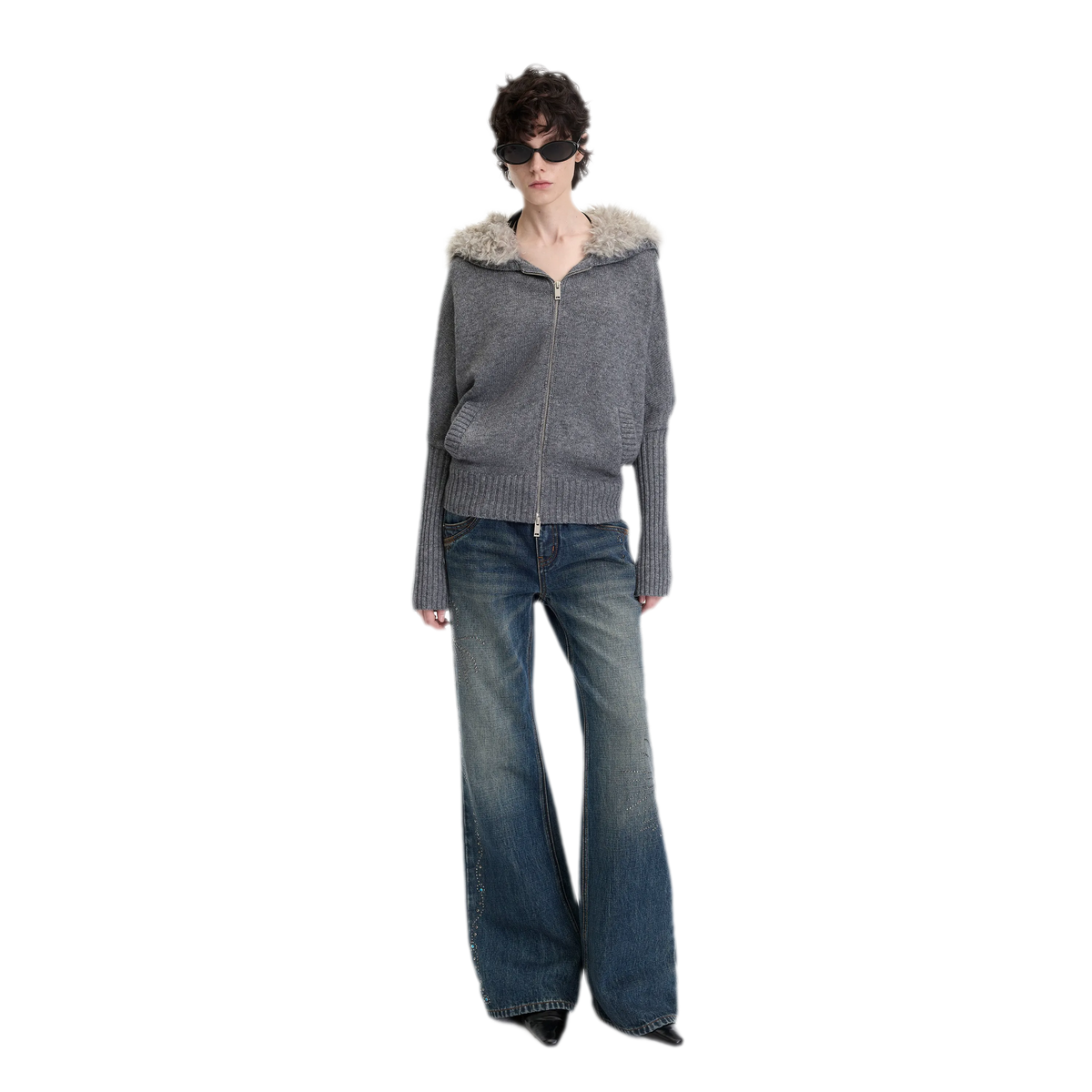 Textured Batwing Hooded Cardigan