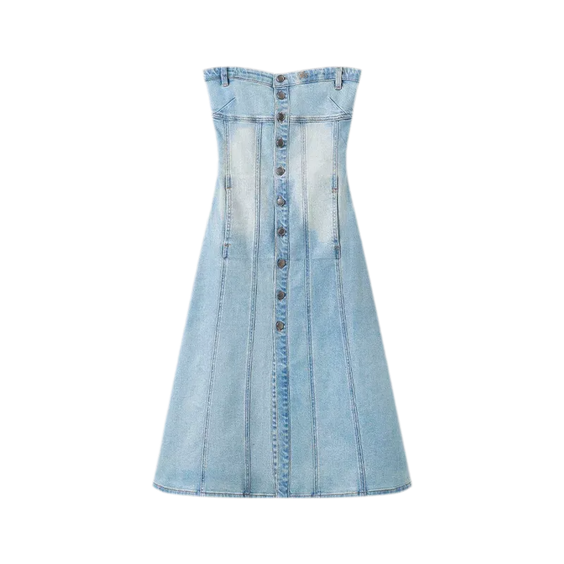 Washed Sculpted Denim Midi Dress