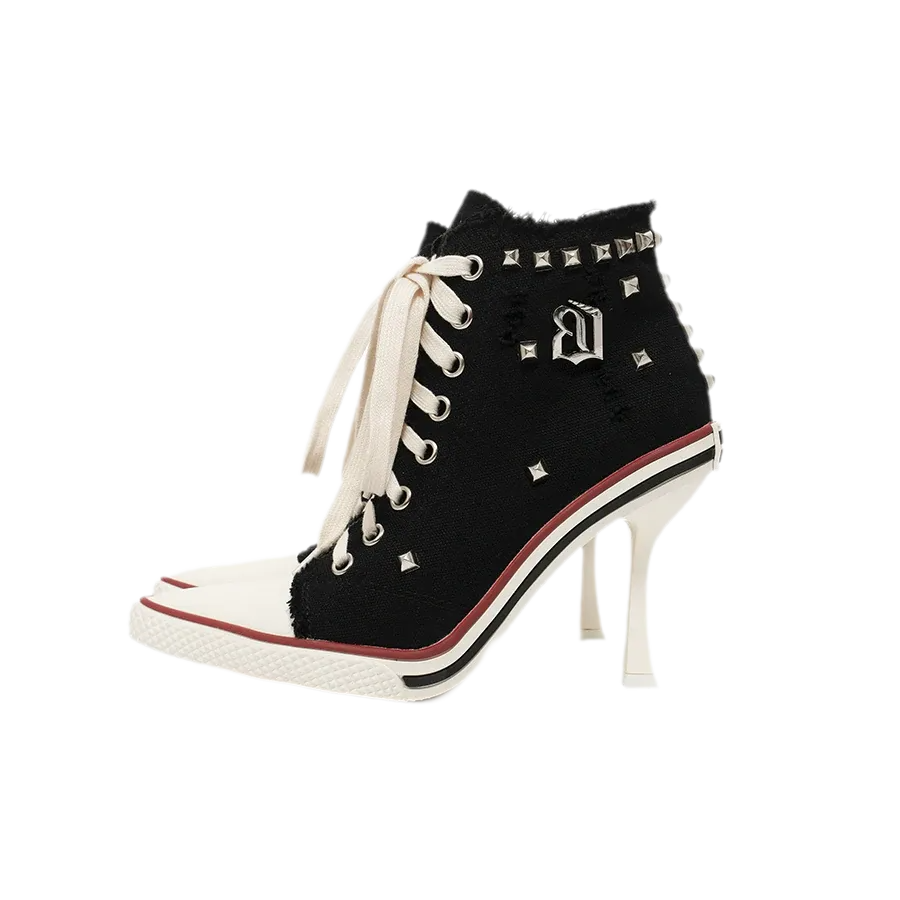 Canvas Studded Lace-Up Boots