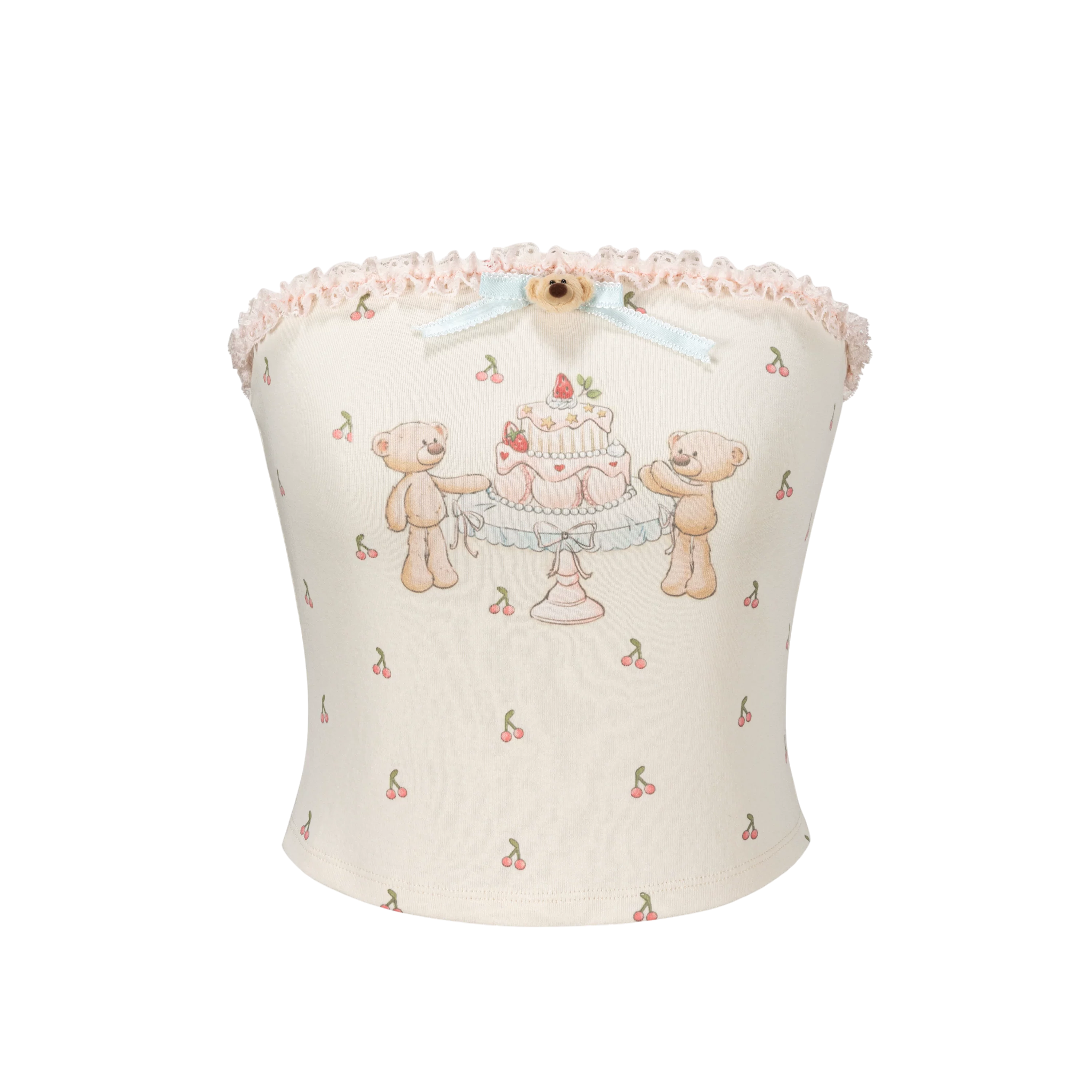 Cherry Bear Print Crop Bustier