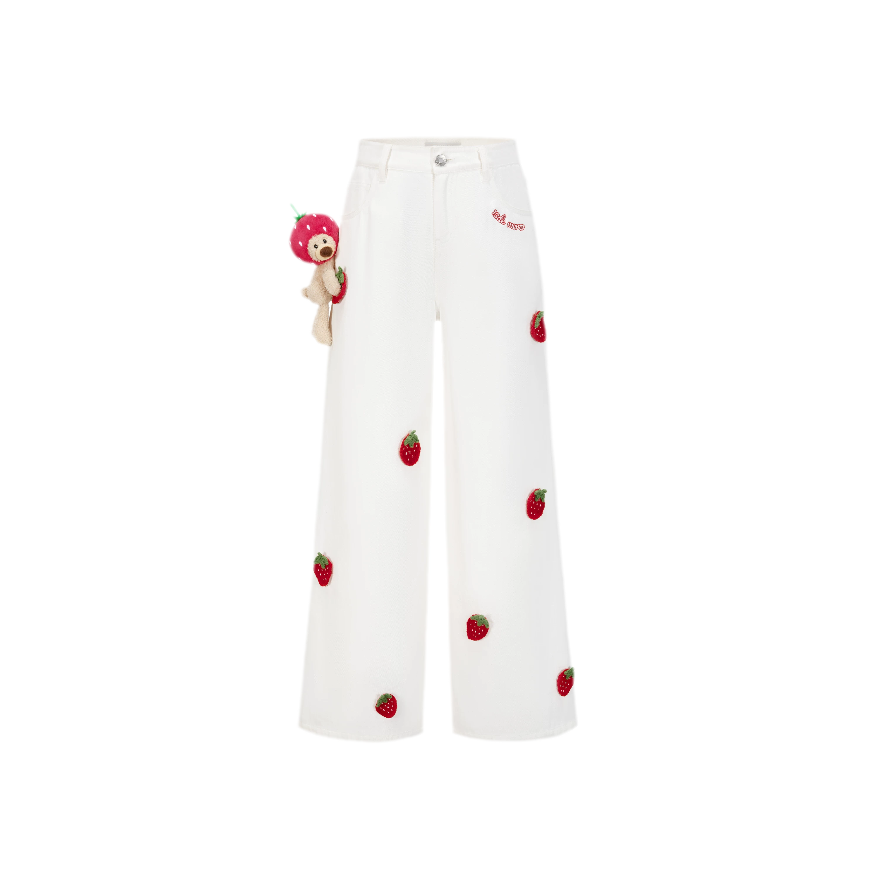 Fruit Embroidered Wide-Leg Pants