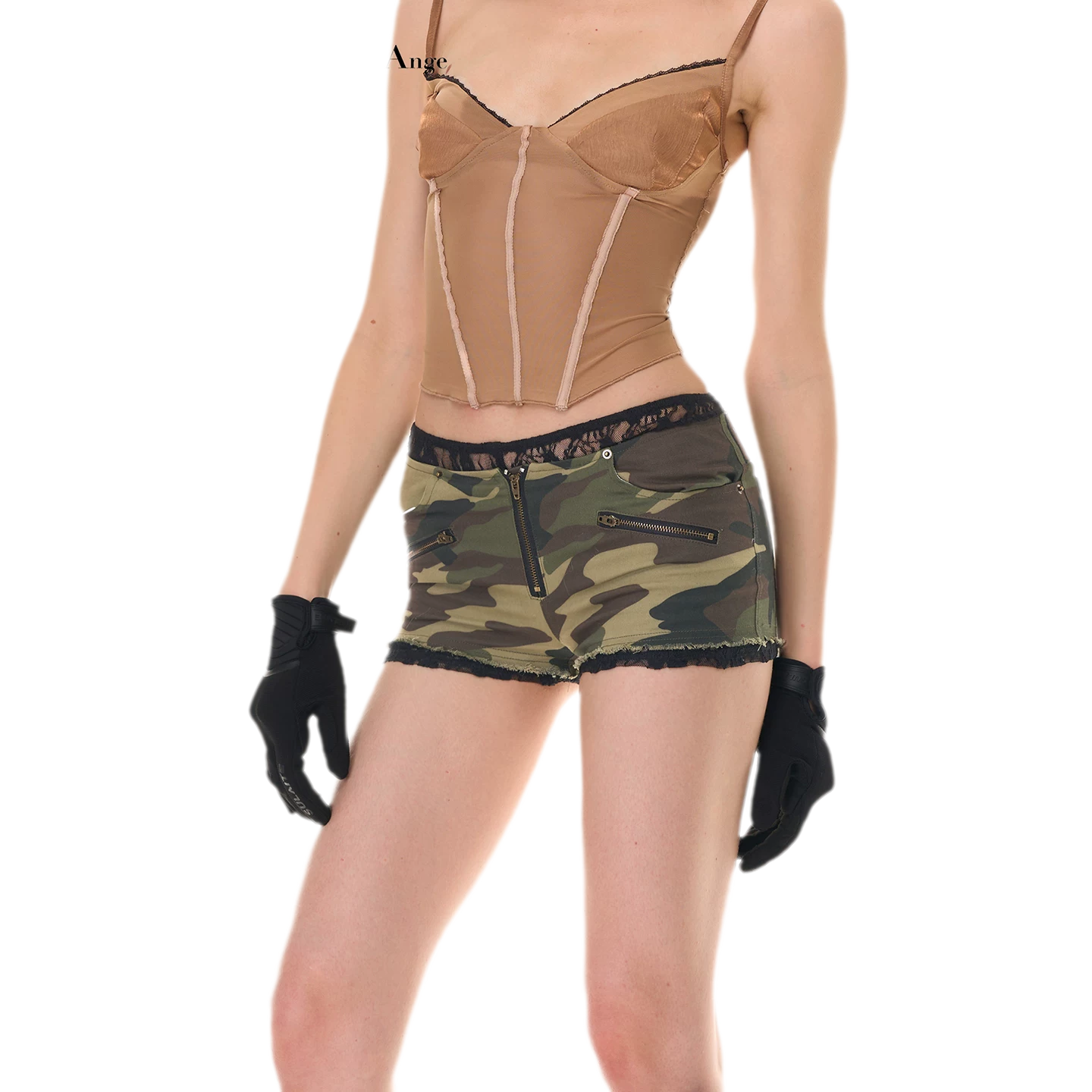 Camouflage Lace Trim Shorts