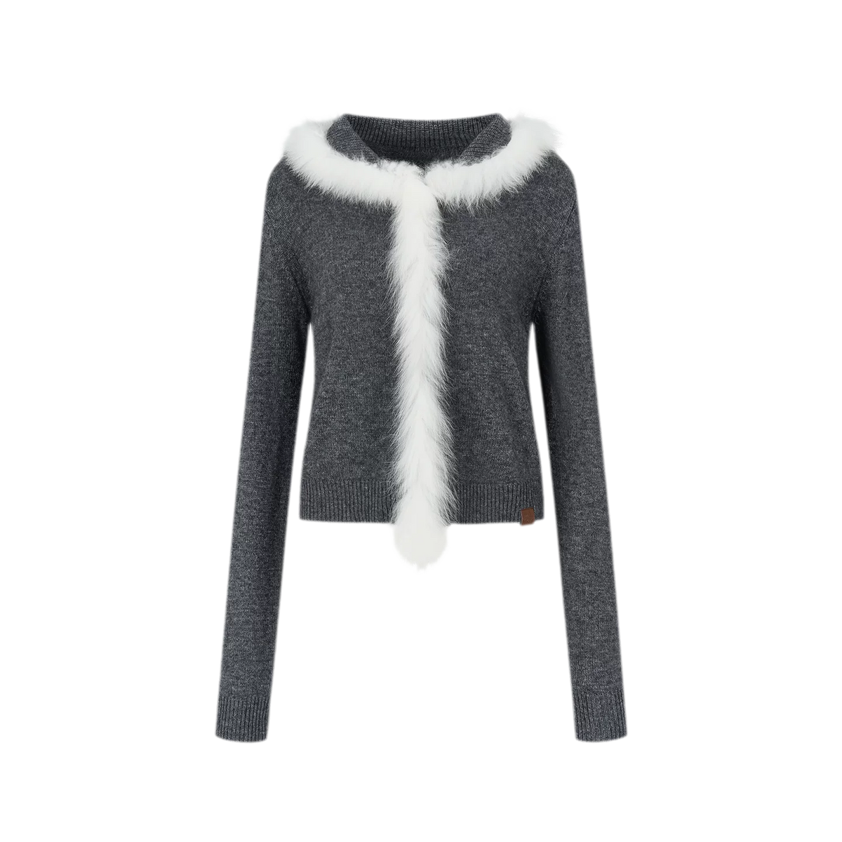 Cardigan corto con bordo in pelliccia di volpe